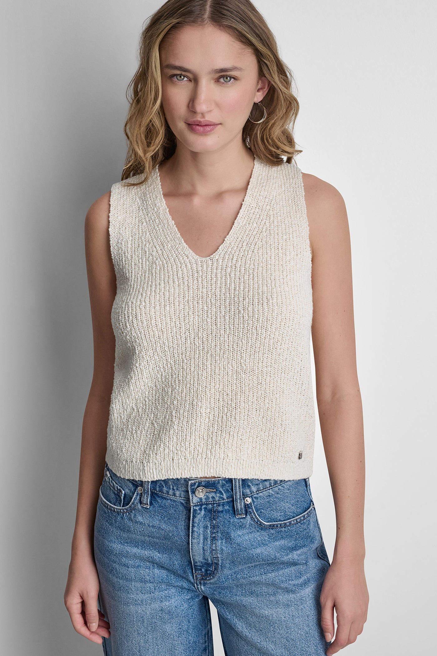Eggnog V-NECK SWEATER TANK, FRONT VIEW | Tees & Tanks