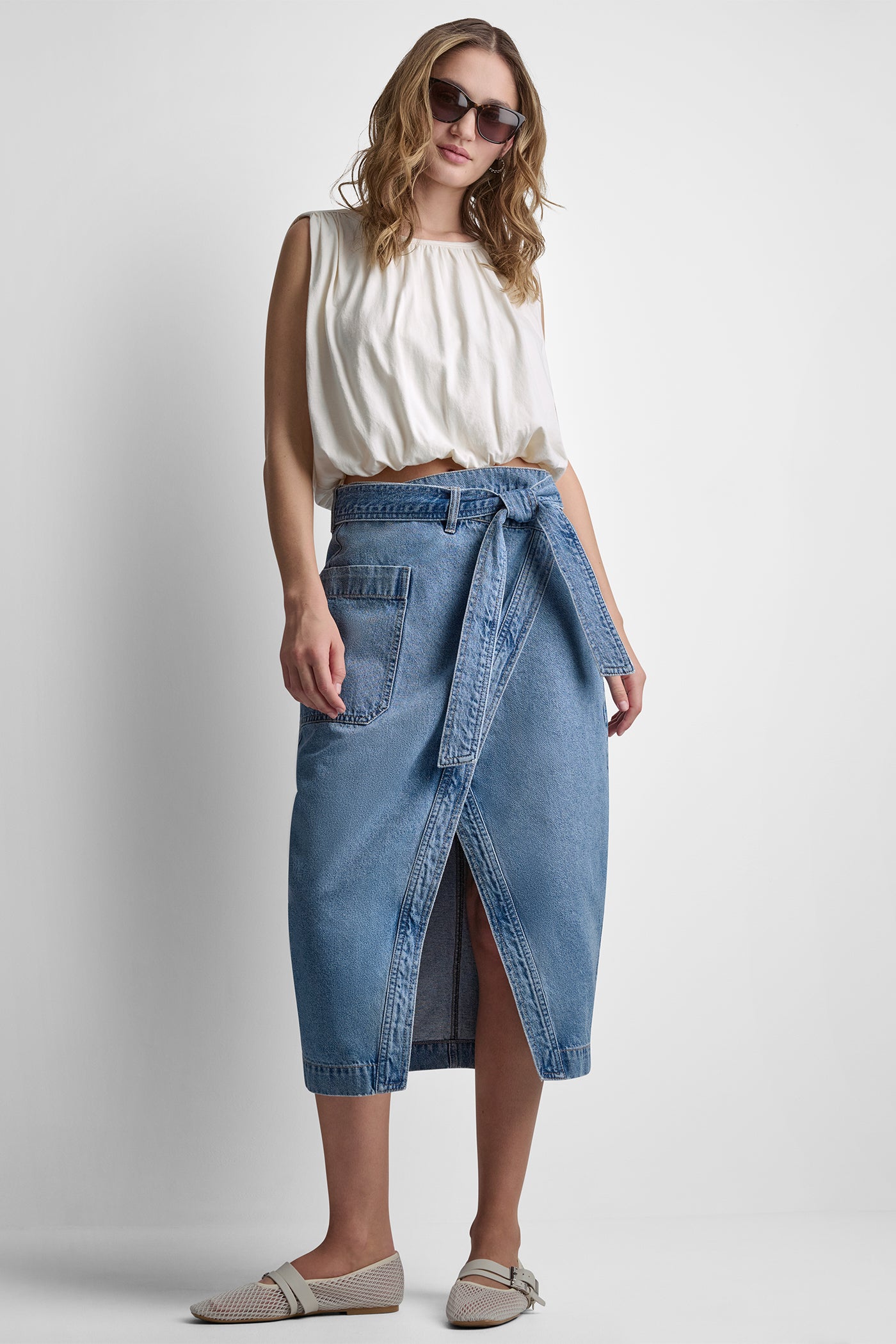 Crown Street HIGH-RISE DENIM WRAP SKIRT, VIEW 1 | New clothing