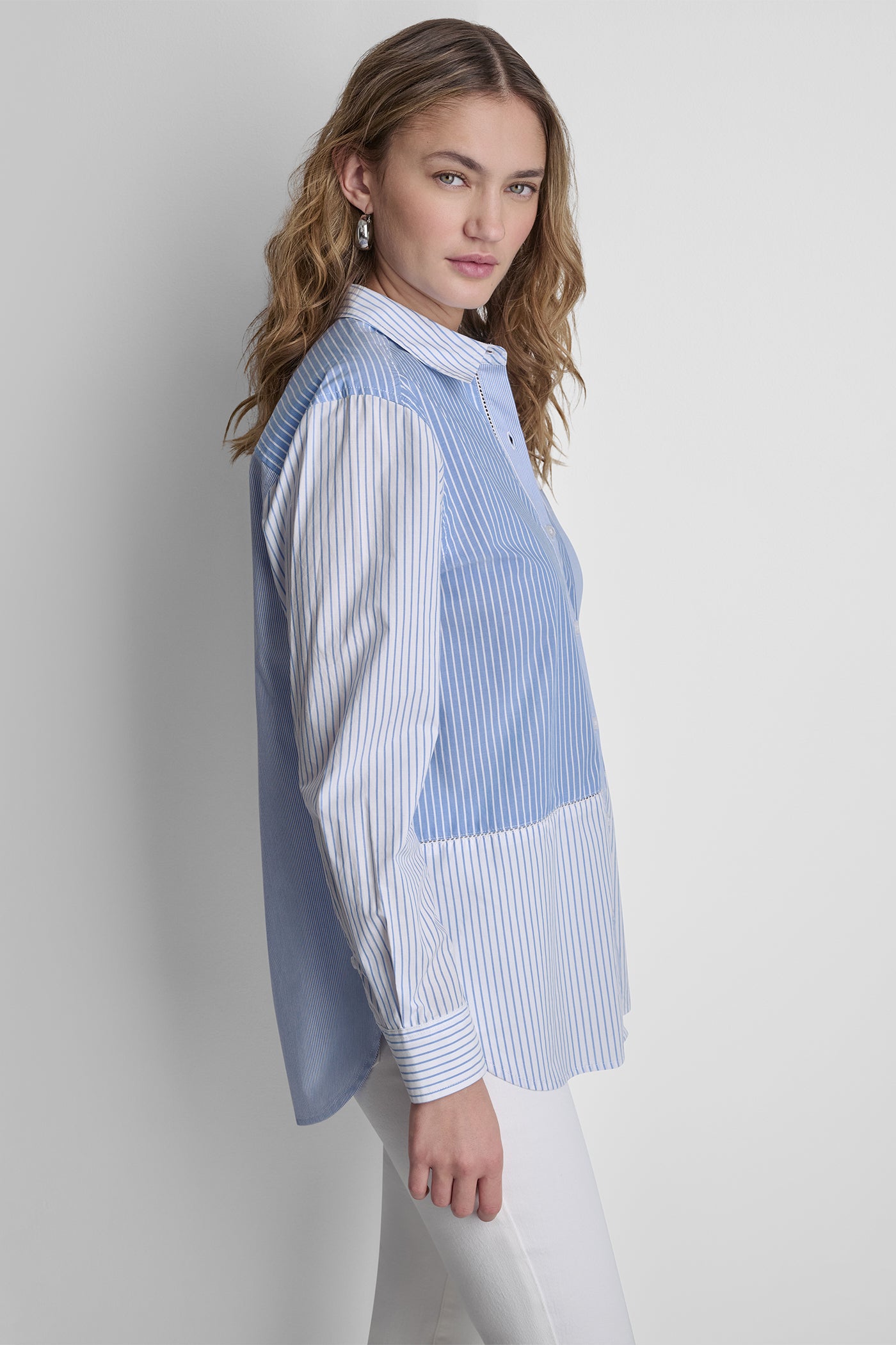 POPLIN CLASSIC FIT SHIRT WITH MIXED STRIPES VIEW 4