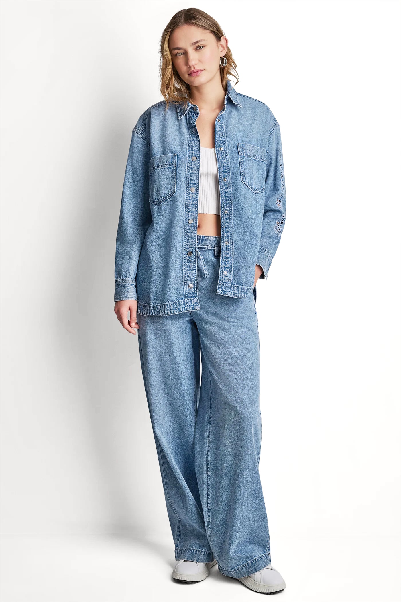 DENIM SHIRT WITH LOGO CUTOUT VIEW 5 | All Products