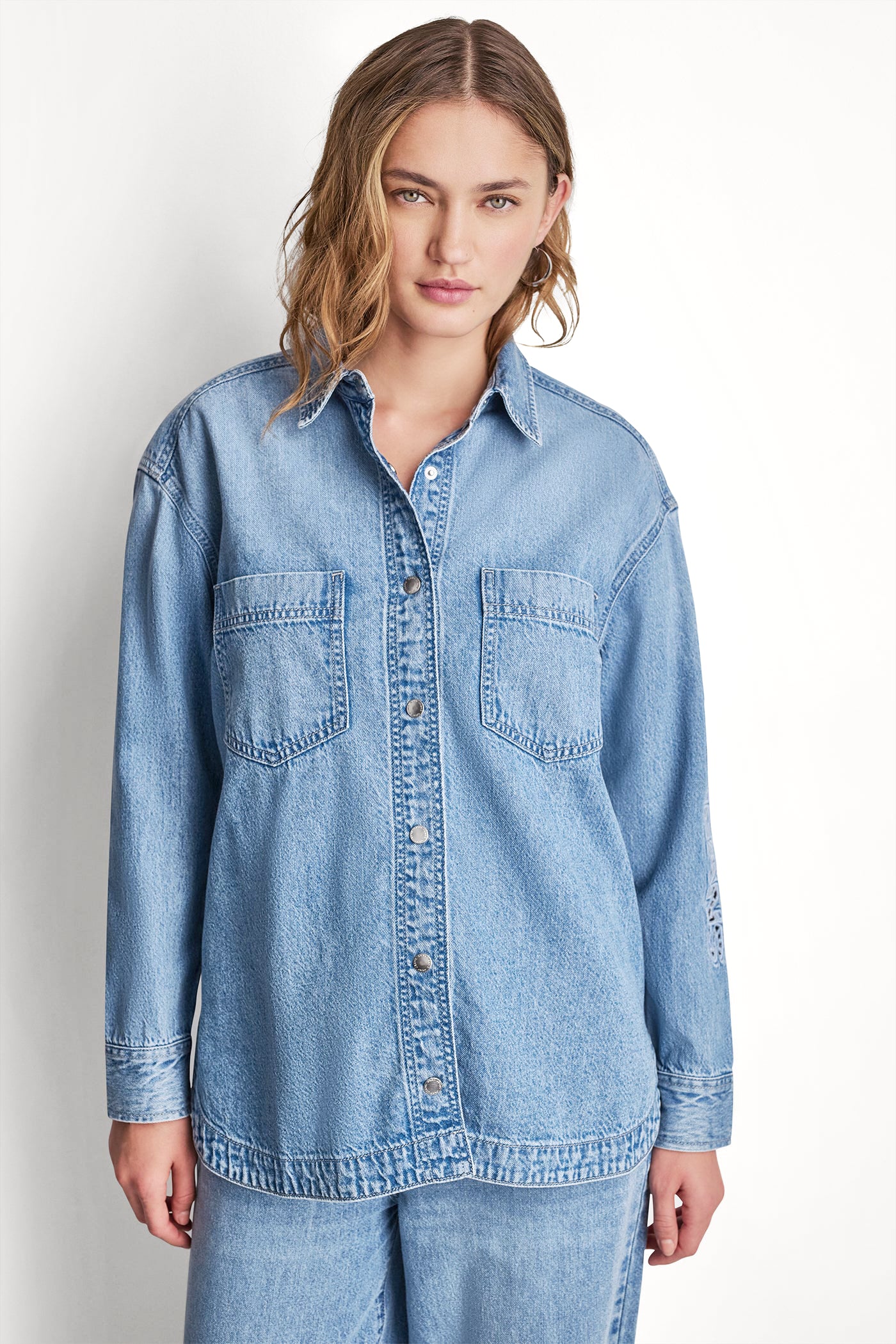 DENIM SHIRT WITH LOGO CUTOUT VIEW 4 | All Products