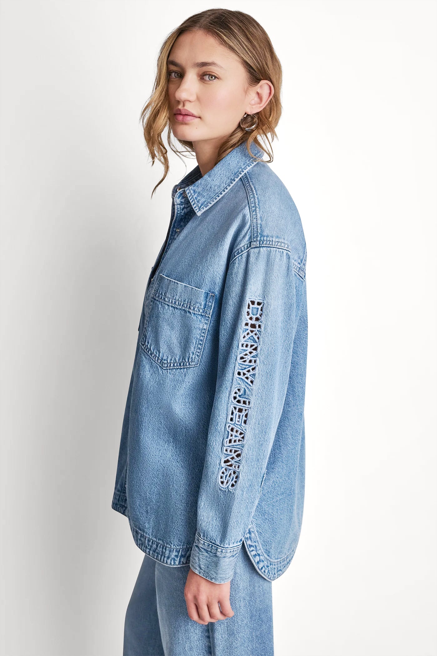 Eden DENIM SHIRT WITH LOGO CUTOUT, BACK VIEW | Denim Destination