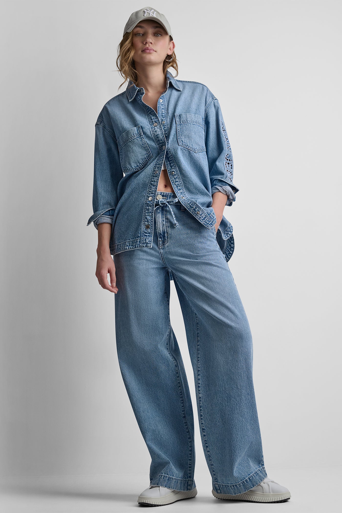 DENIM SHIRT WITH LOGO CUTOUT VIEW 6 | WOMEN'S SWEATERS & TOPS