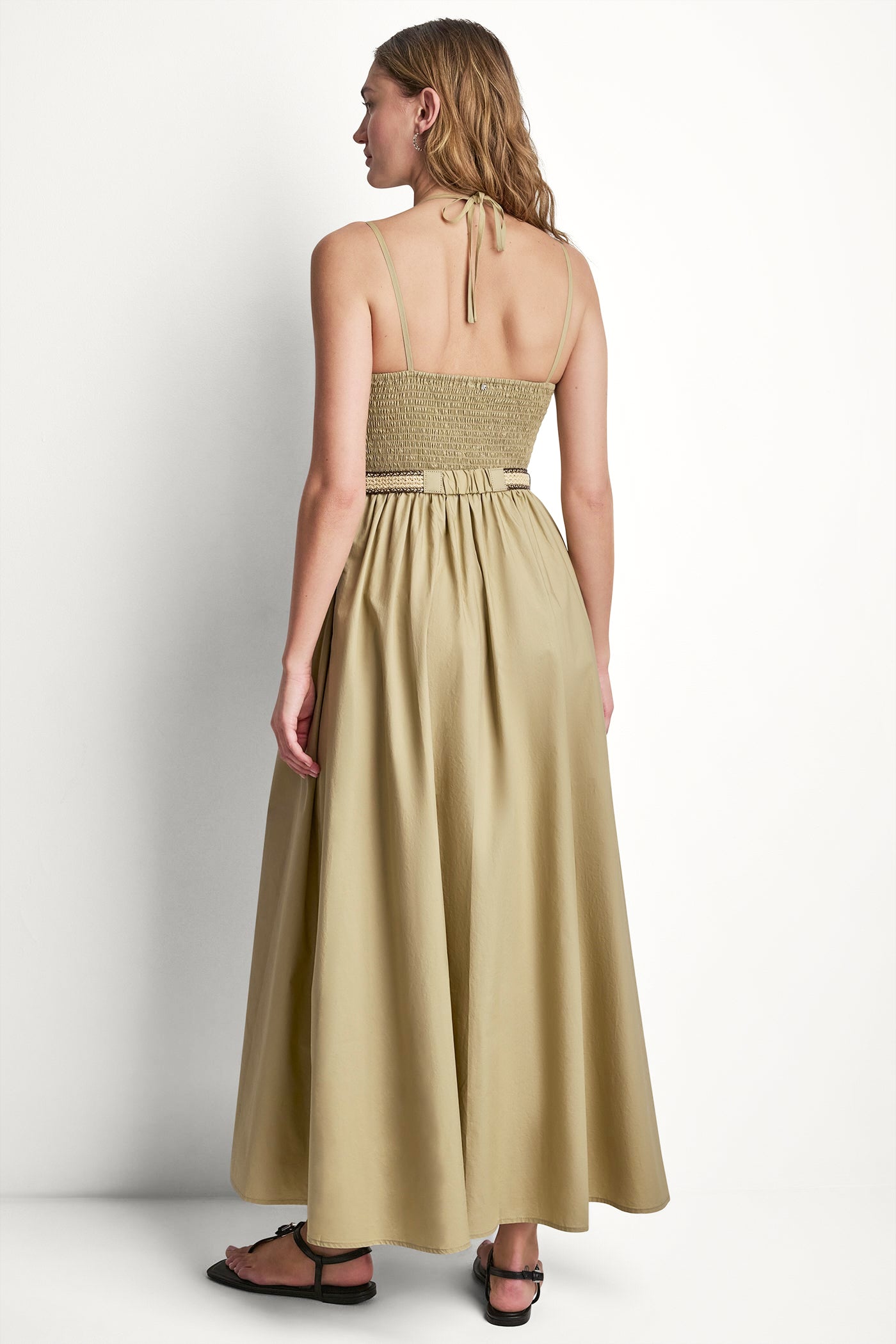 STRAPPY V-NECK MAXI DRESS WITH RAFFIA BELT VIEW 3 | New clothing