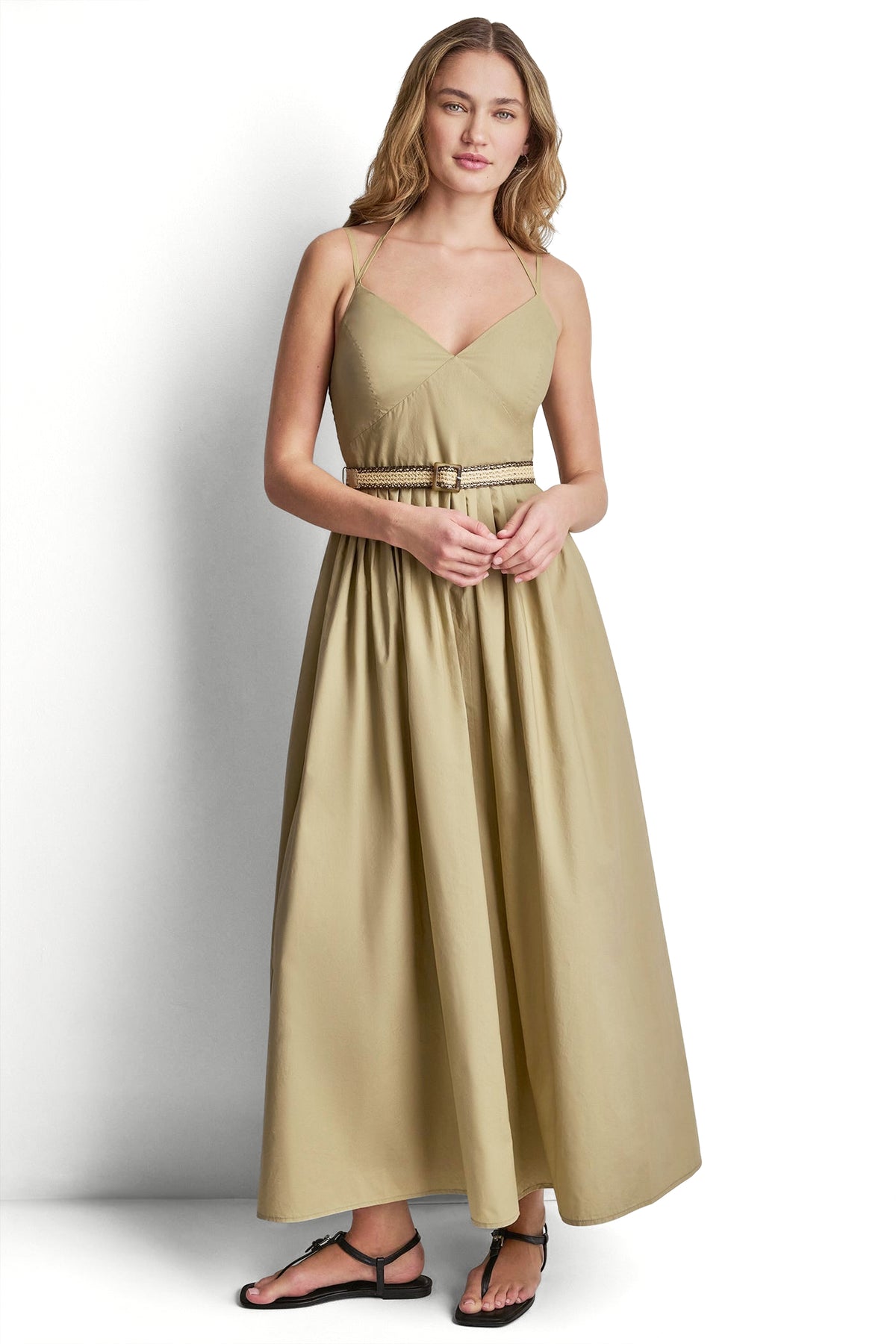 STRAPPY V-NECK MAXI DRESS WITH RAFFIA BELT VIEW 2
