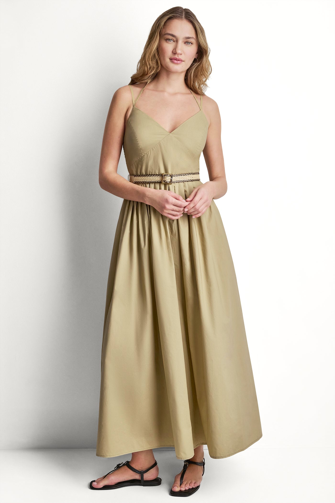 STRAPPY V-NECK MAXI DRESS WITH RAFFIA BELT VIEW 5 | New clothing