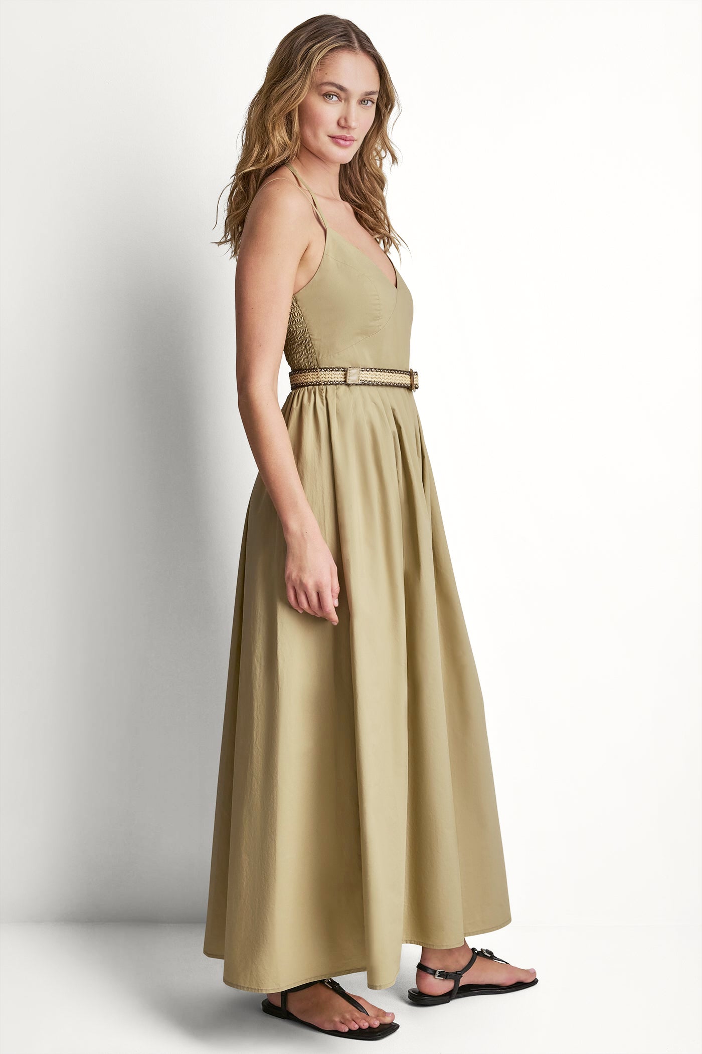 STRAPPY V-NECK MAXI DRESS WITH RAFFIA BELT VIEW 4 | New clothing