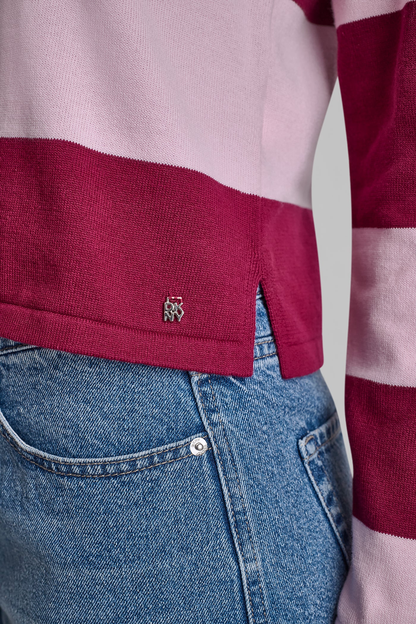 LONG SLEEVE STRIPE POLO SWEATER VIEW 6 | DKNY JEANS
