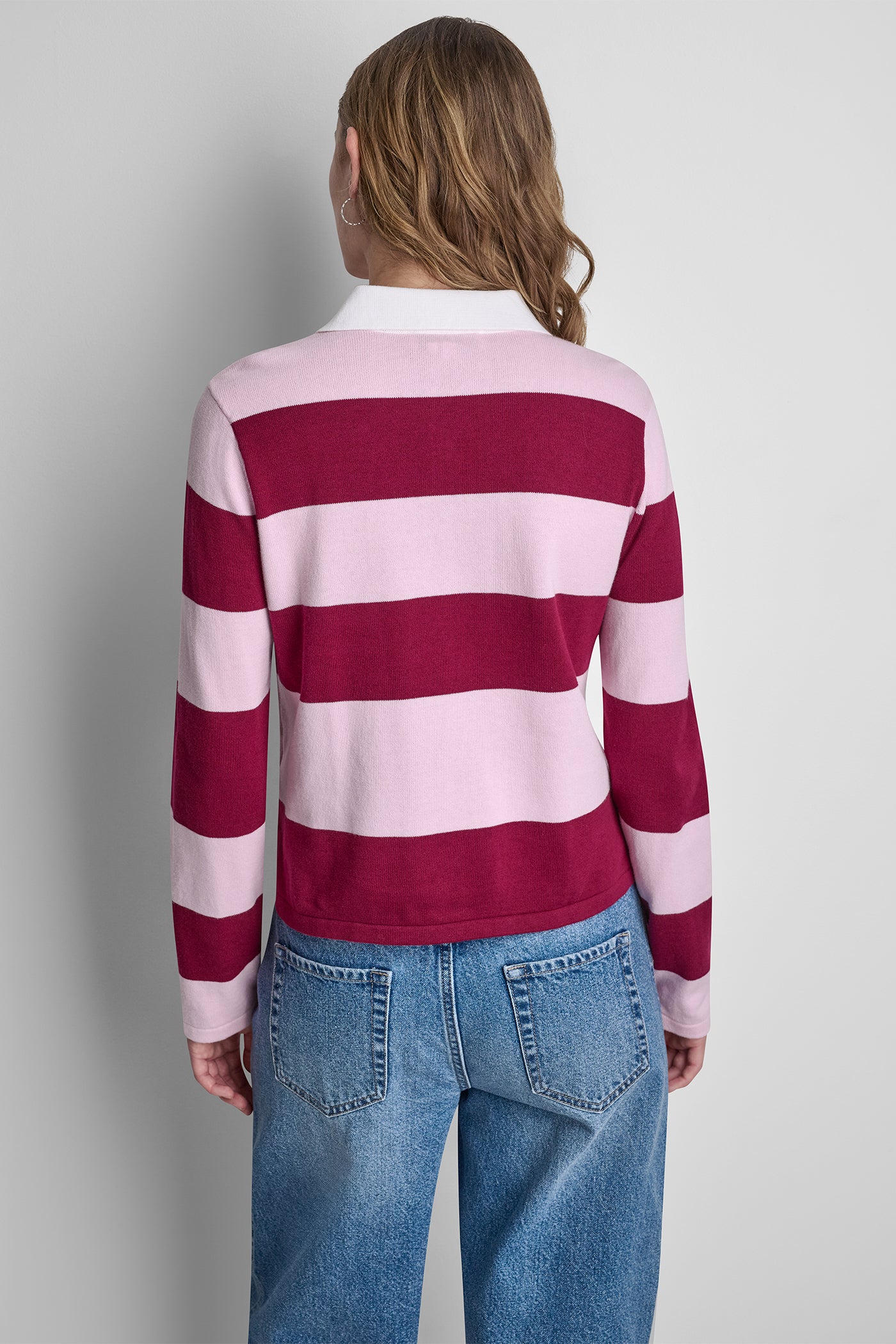 LONG SLEEVE STRIPE POLO SWEATER VIEW 3 | DKNY JEANS