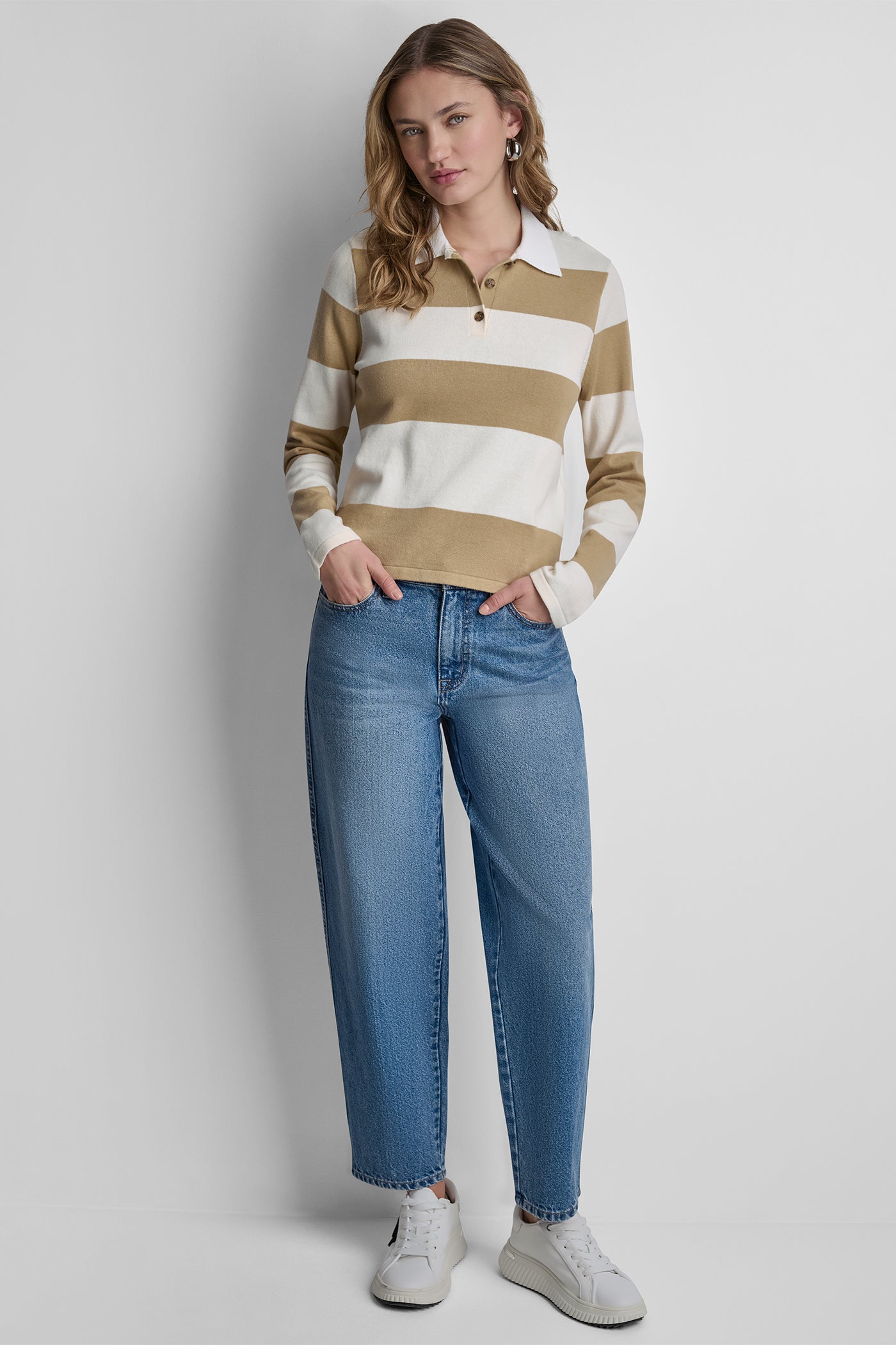 LONG SLEEVE STRIPE POLO SWEATER VIEW 5