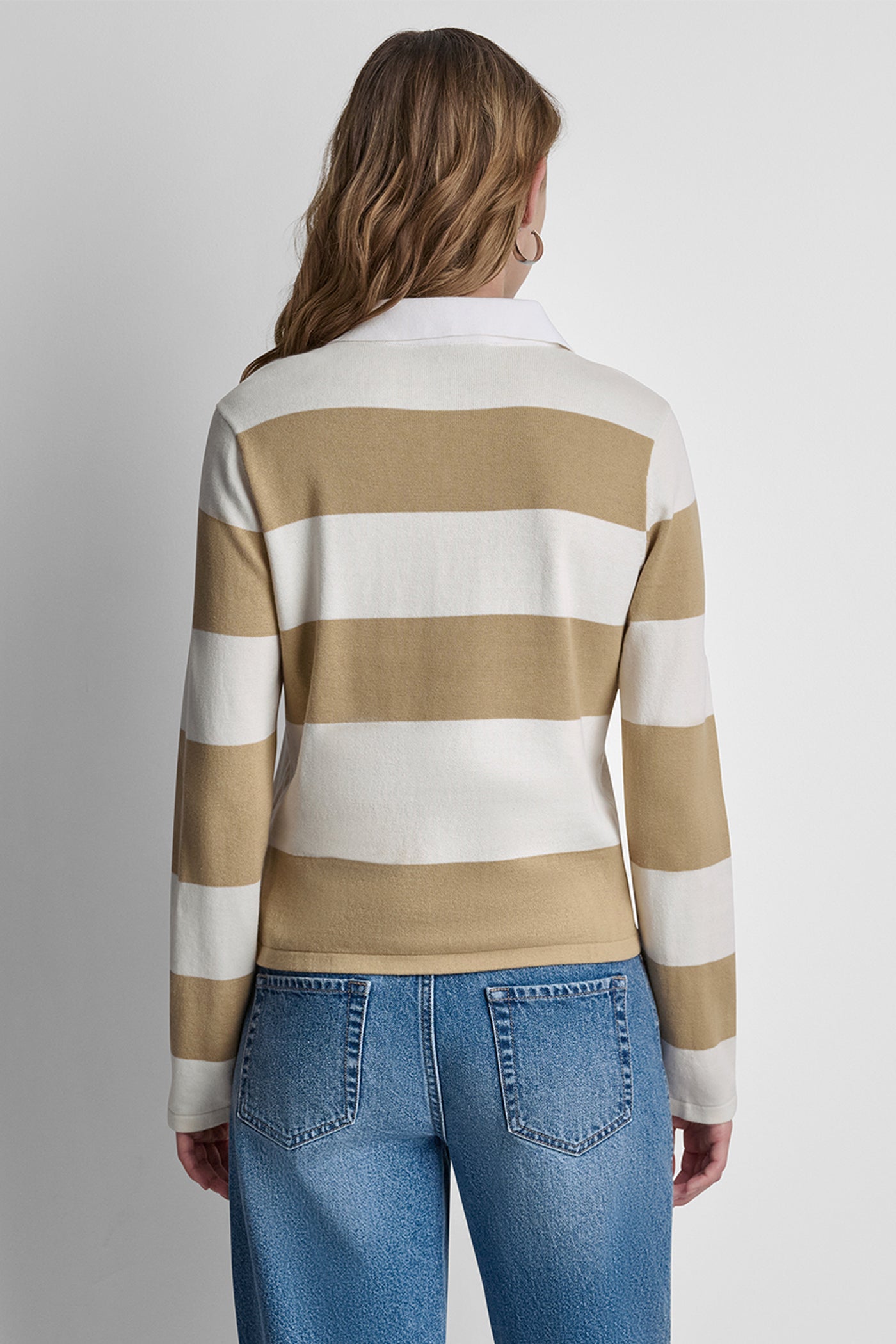 LONG SLEEVE STRIPE POLO SWEATER VIEW 3