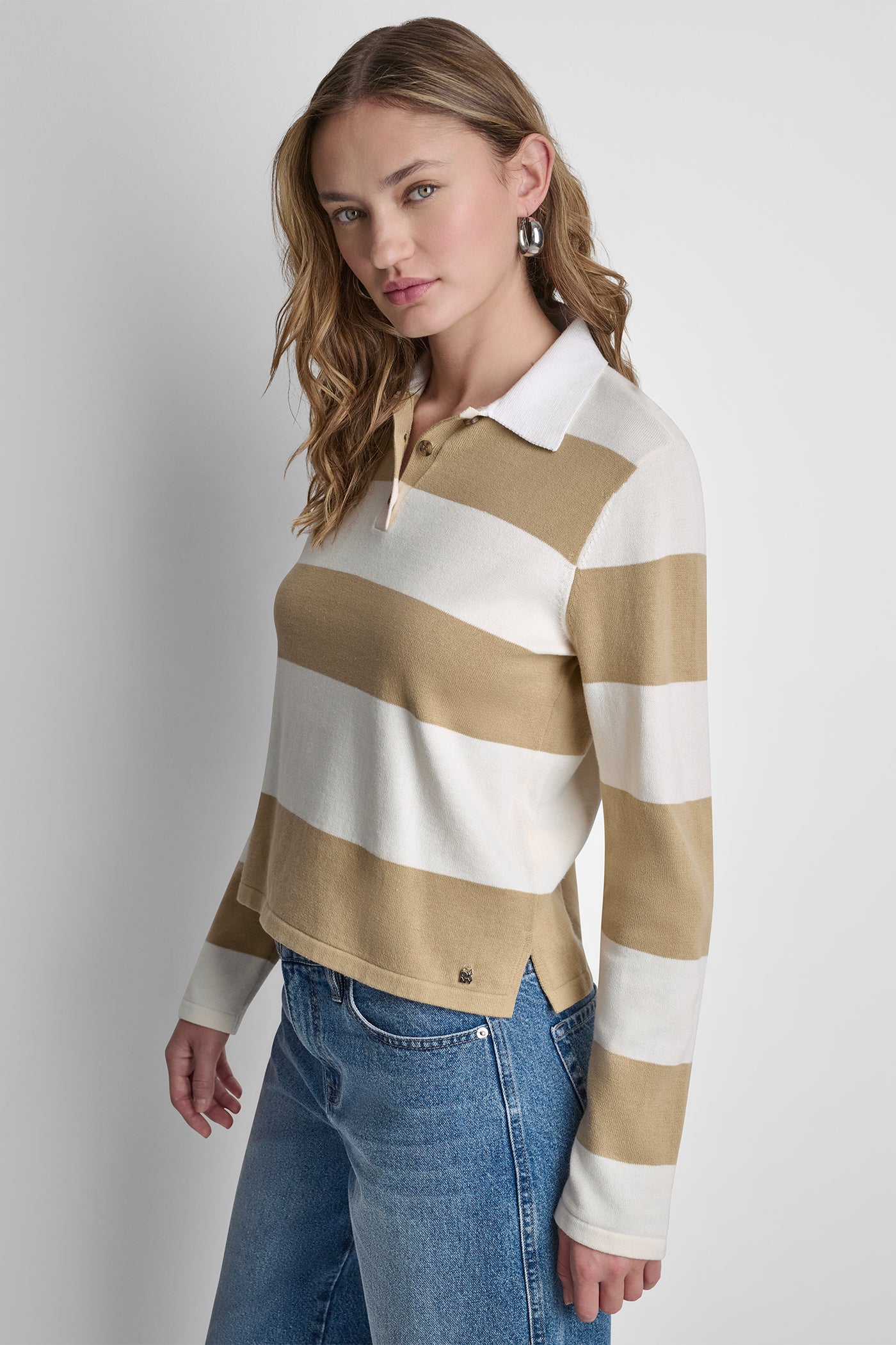 LONG SLEEVE STRIPE POLO SWEATER VIEW 4