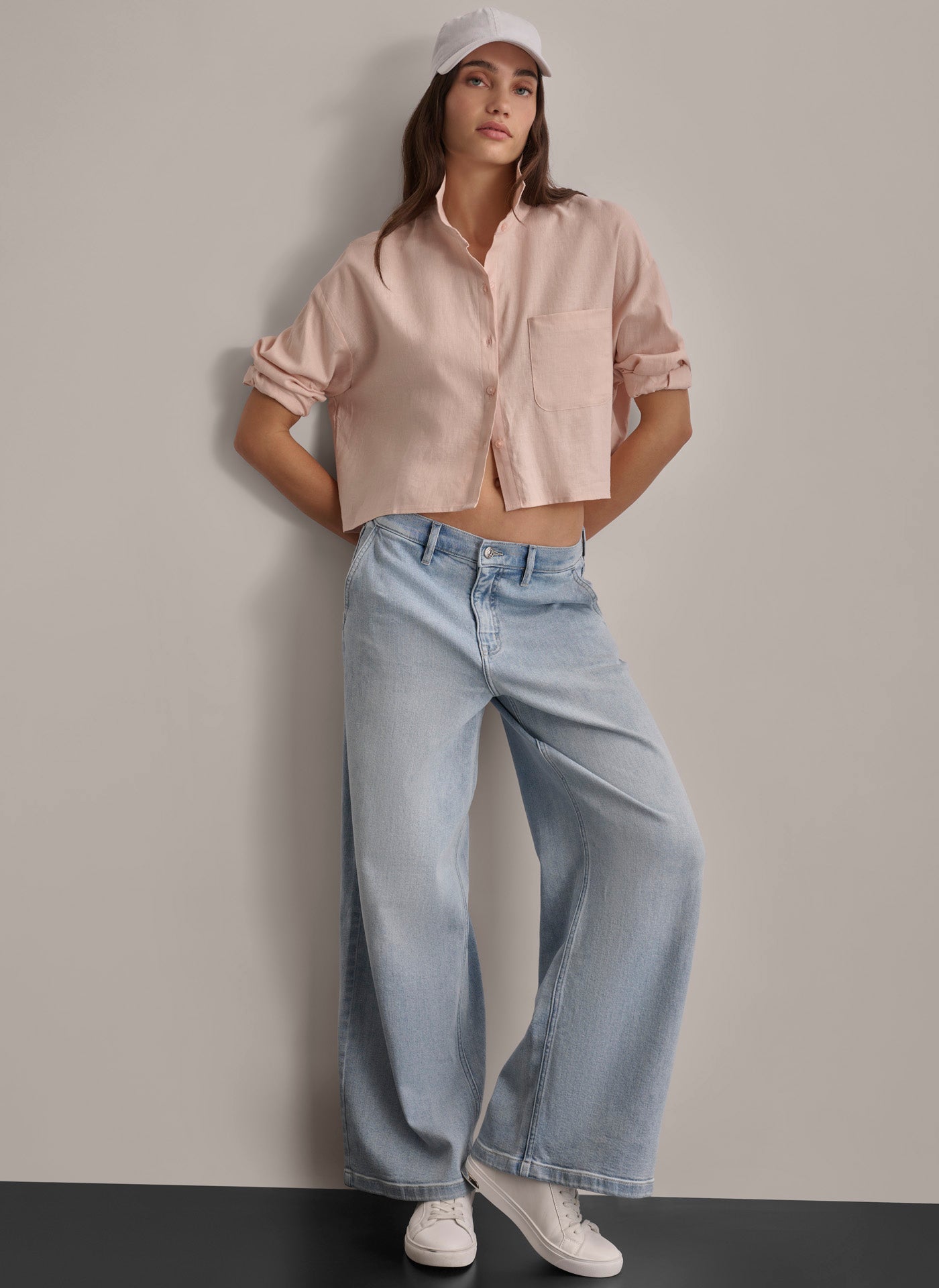 DKNY OVERSIZED CROPPED BUTTON FRONT,Pink