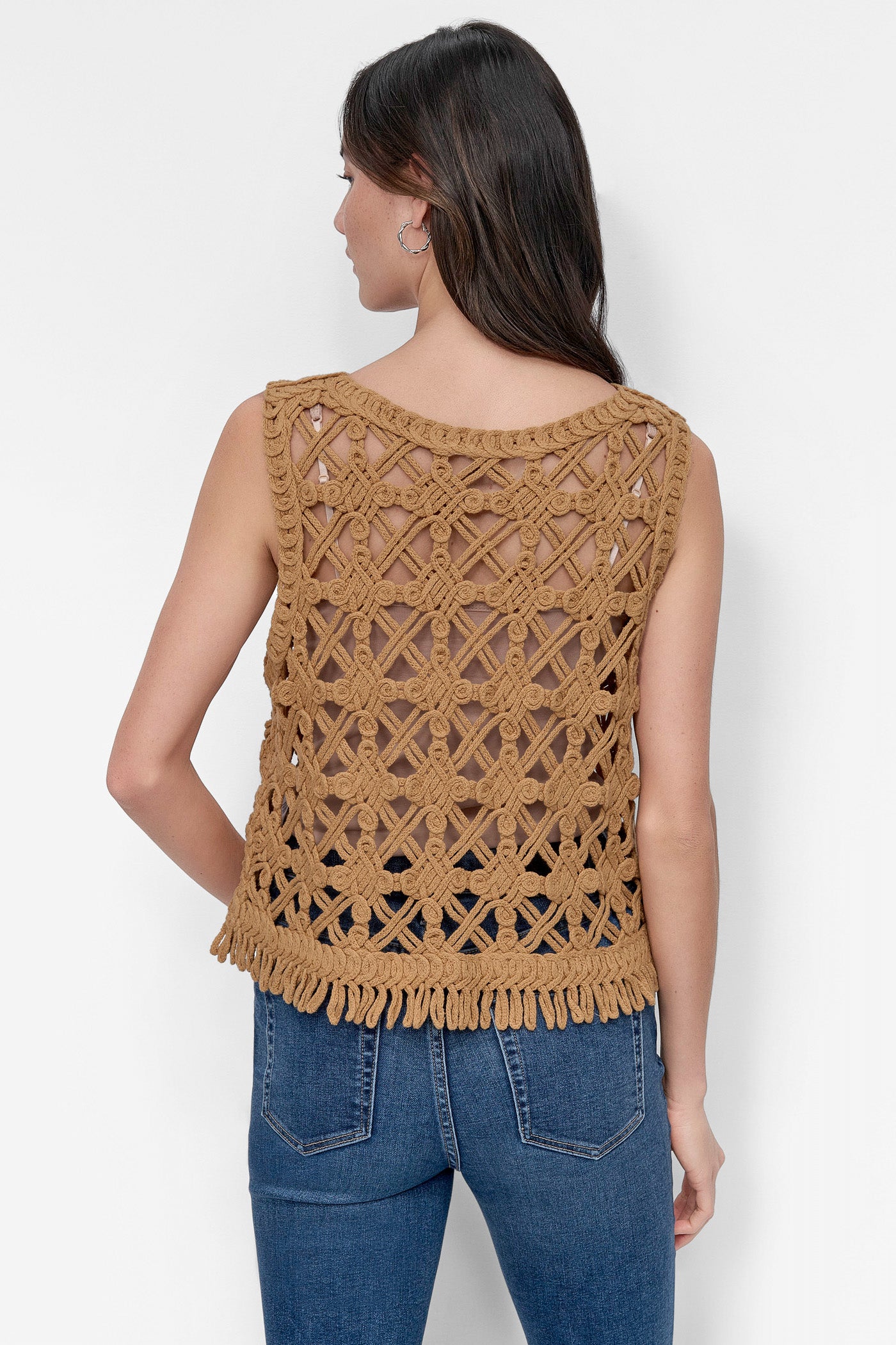 Whiskey CROPPED FRINGE CROCHET TANK, VIEW 2 | WOMEN'S SWEATERS & TOPS