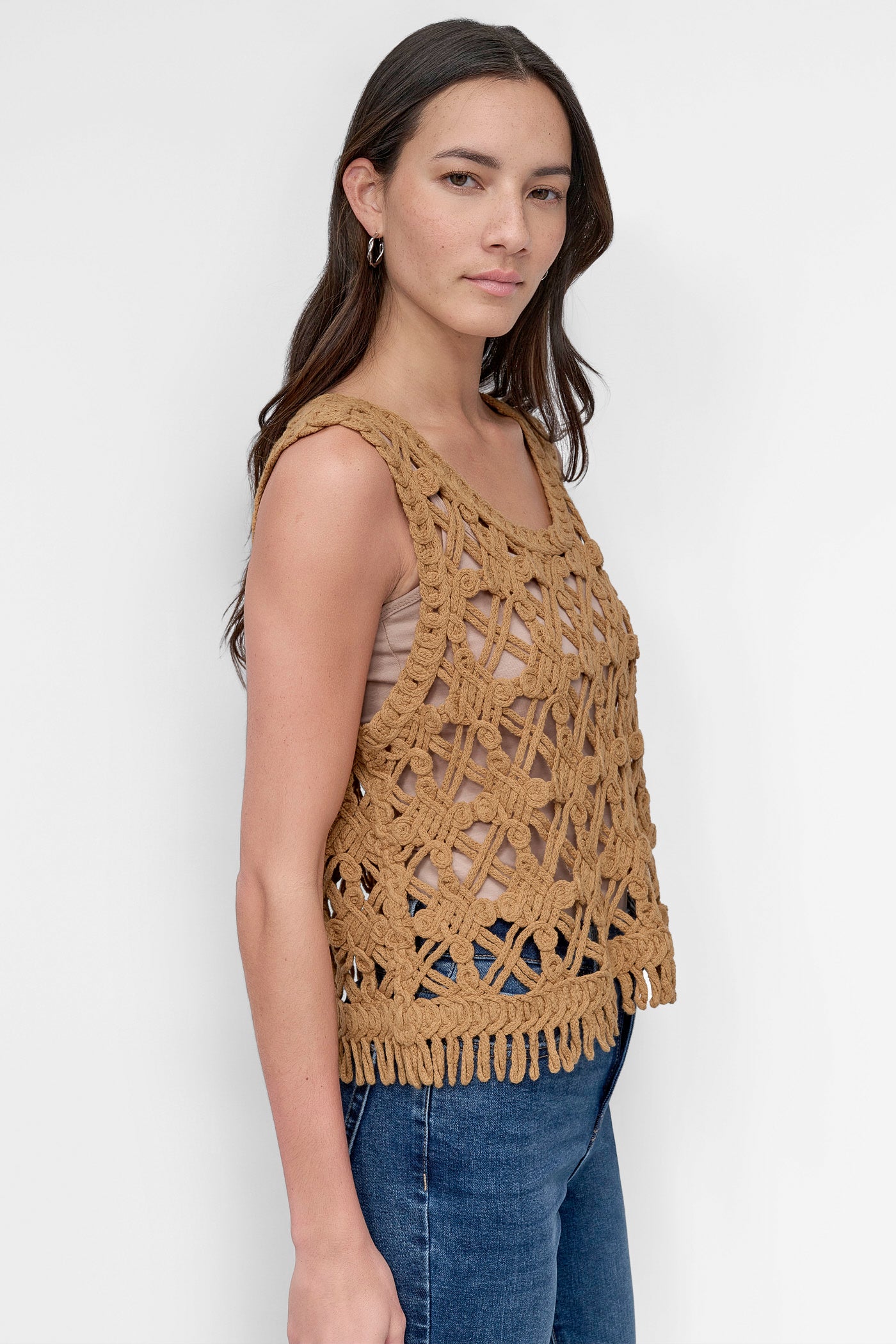 CROPPED FRINGE CROCHET TANK VIEW 3 | WOMEN'S SWEATERS & TOPS