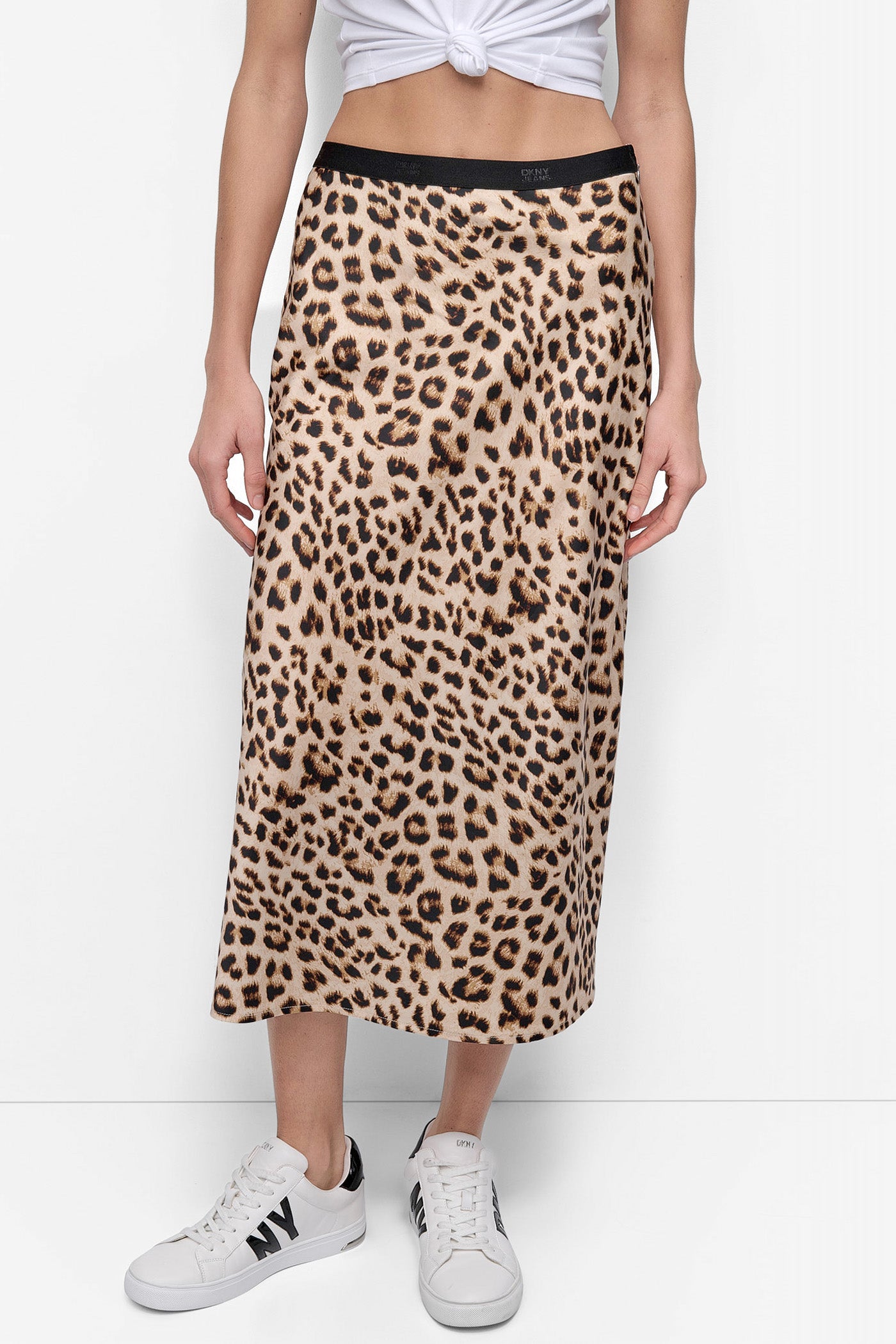 Leopard Whiskey LOGO MIDI SLIP SKIRT, FRONT VIEW | 9-5 Edit