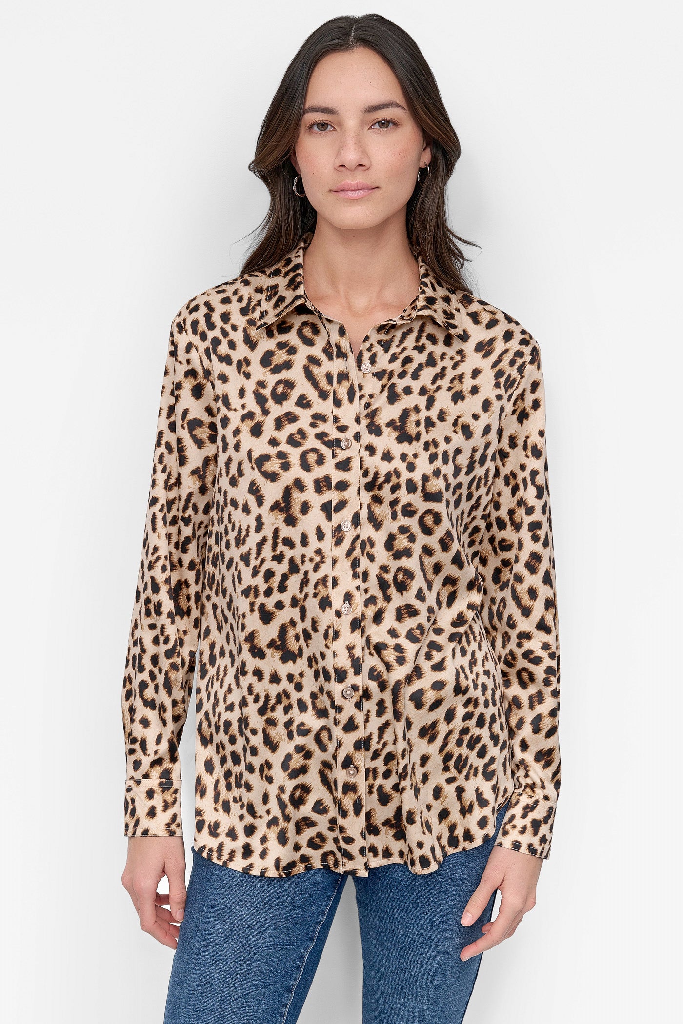 LEOPARD WHISKEY CLASSIC FIT BUTTON FRONT SHIRT, VIEW 1 | WOMEN'S SWEATERS & TOPS