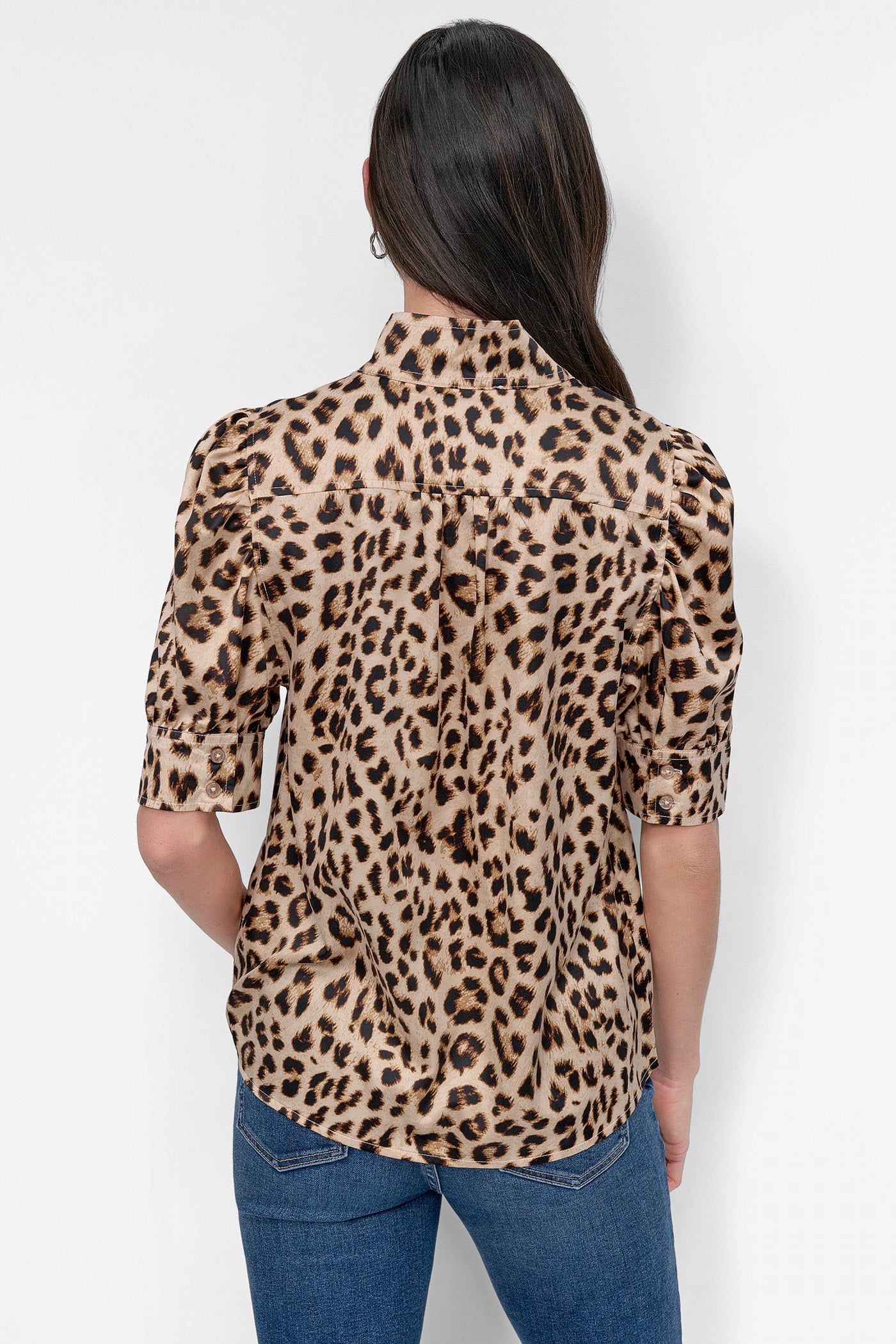 Leopard Whiskey STAND COLLAR SHIRT, BACK VIEW | WOMEN'S SWEATERS & TOPS