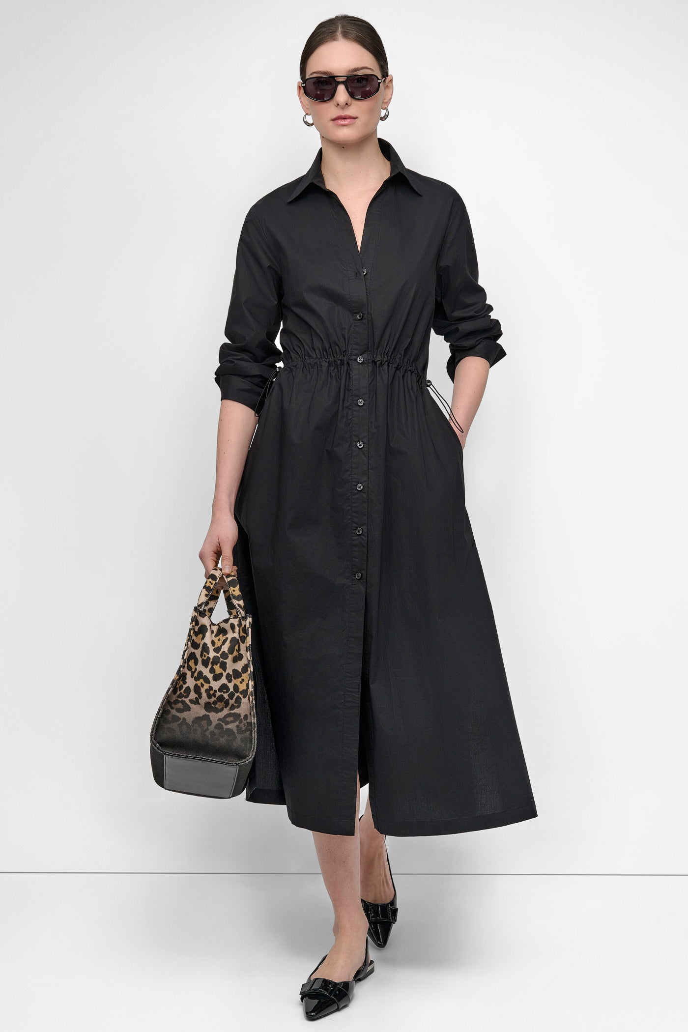 ADJUSTABLE WAIST MIDI SHIRT DRESS VIEW 8