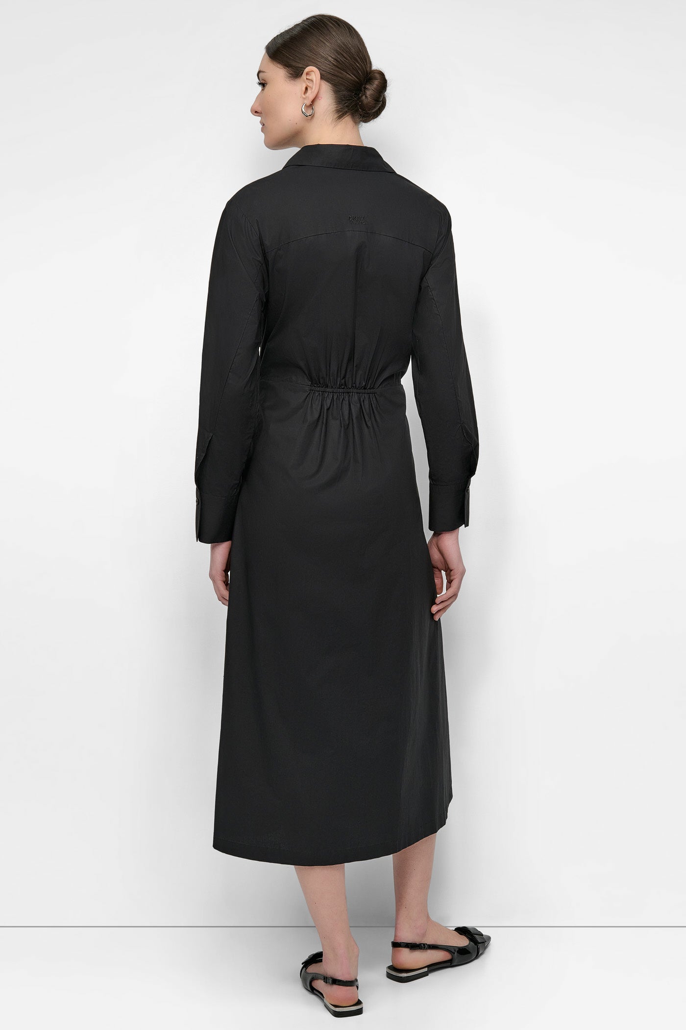Black ADJUSTABLE WAIST MIDI SHIRT DRESS, BACK VIEW | Products