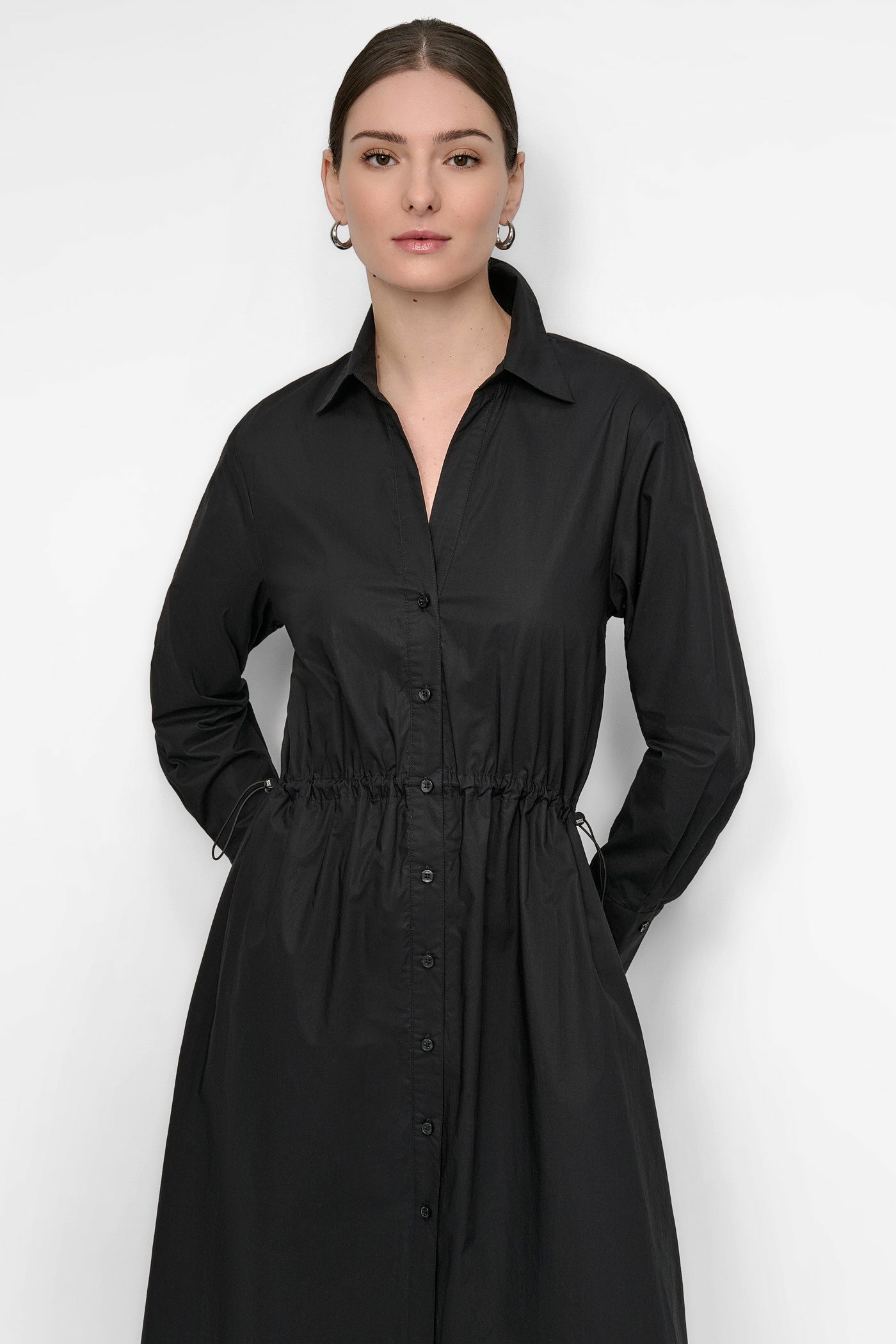 ADJUSTABLE WAIST MIDI SHIRT DRESS VIEW 4