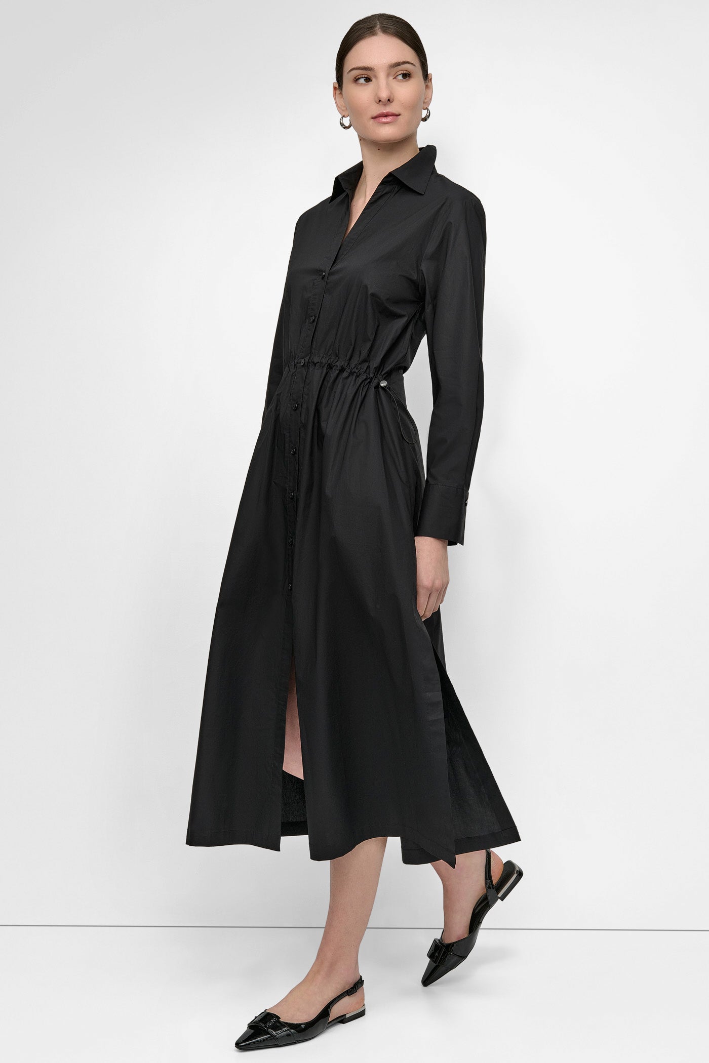 ADJUSTABLE WAIST MIDI SHIRT DRESS VIEW 3