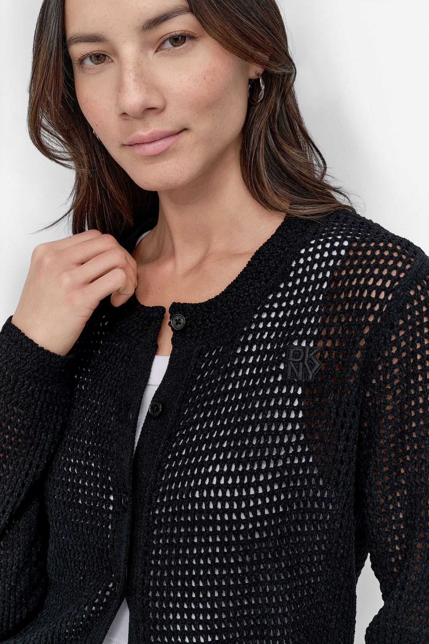 LOGO-EMBROIDERED OPEN STITCH CARDIGAN VIEW 3 | 9-5 Edit