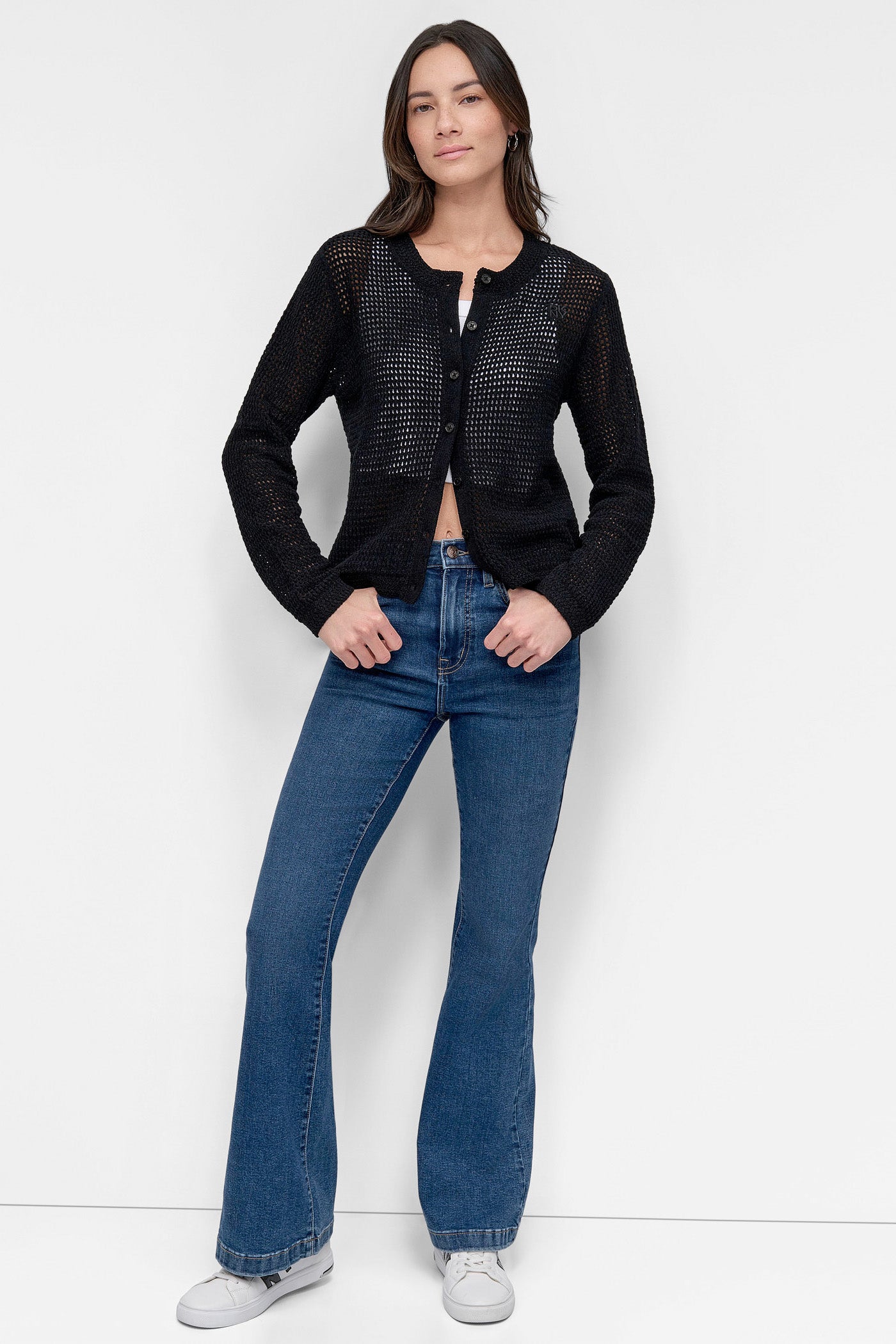 LOGO-EMBROIDERED OPEN STITCH CARDIGAN VIEW 5 | 9-5 Edit