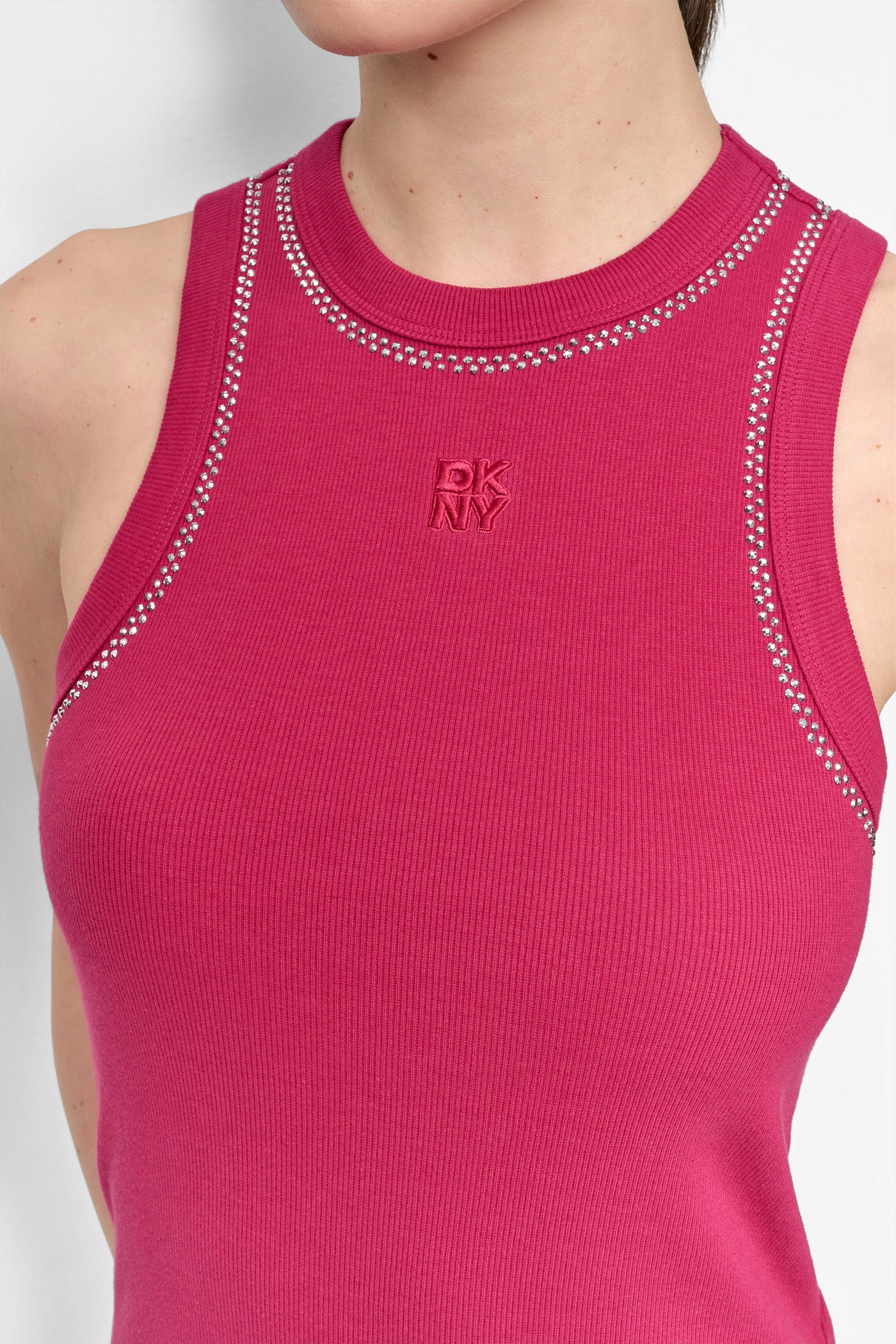 RHINESTONE AT NECK & ARMHOLE TANK VIEW 4 | Clothing