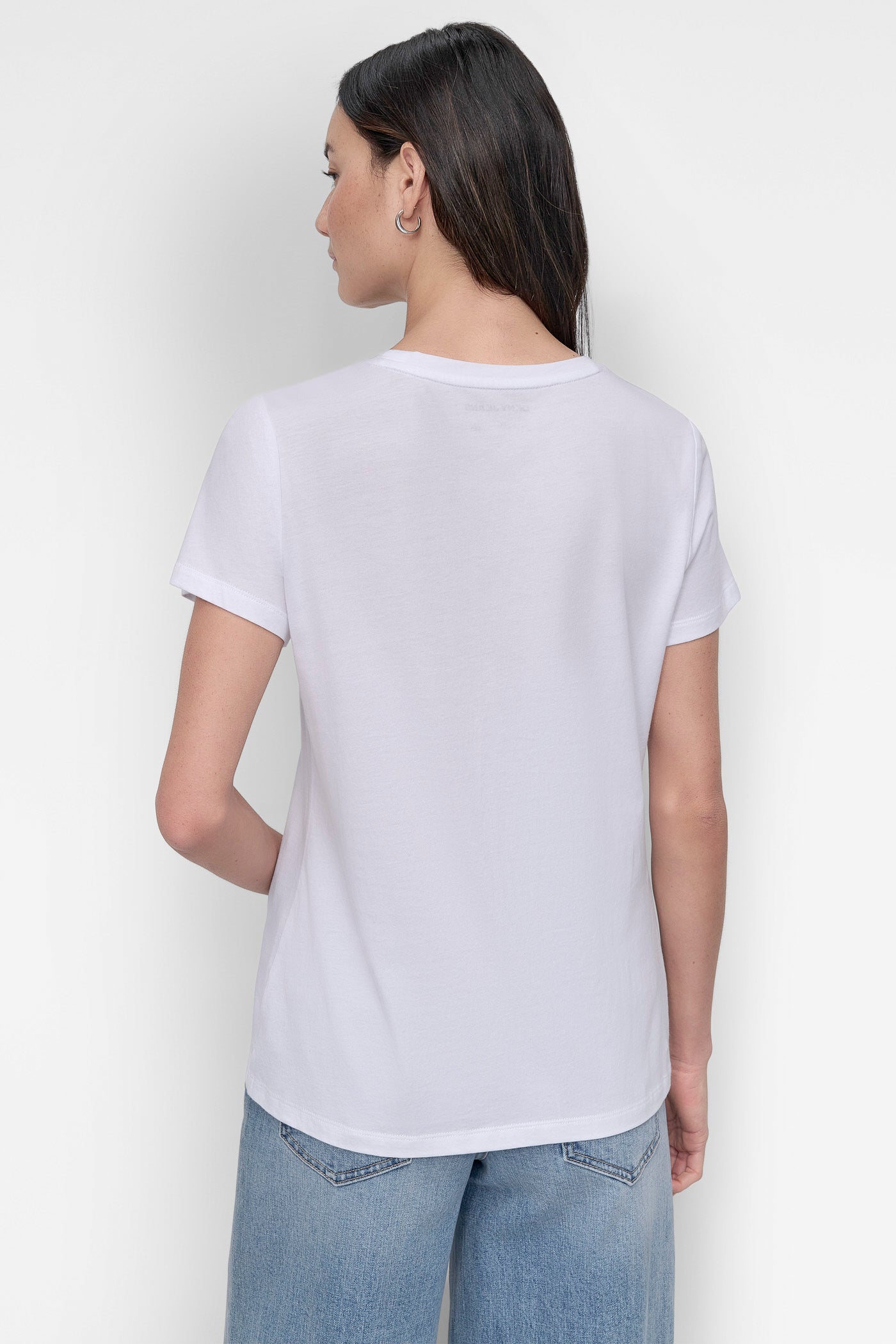 White/Silver DKNY RHINESTONE DNA LOGO TEE, BACK VIEW | DKNY Promo