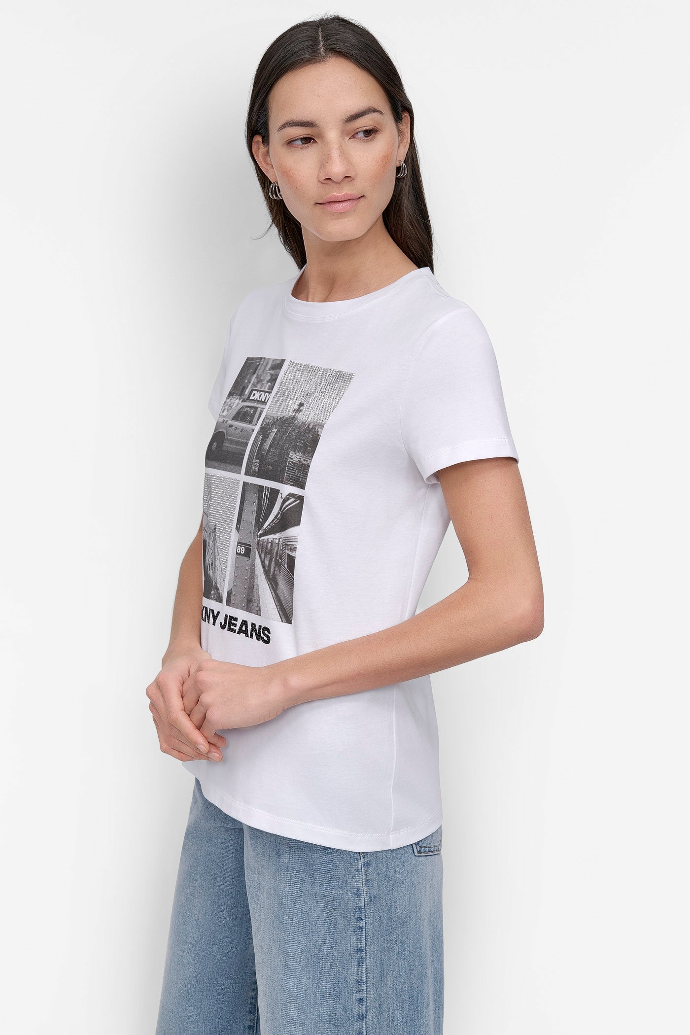 CRYSTAL EMBELLISHED CITYSCAPE GRAPHIC TEE VIEW 3 | Tees & Tanks