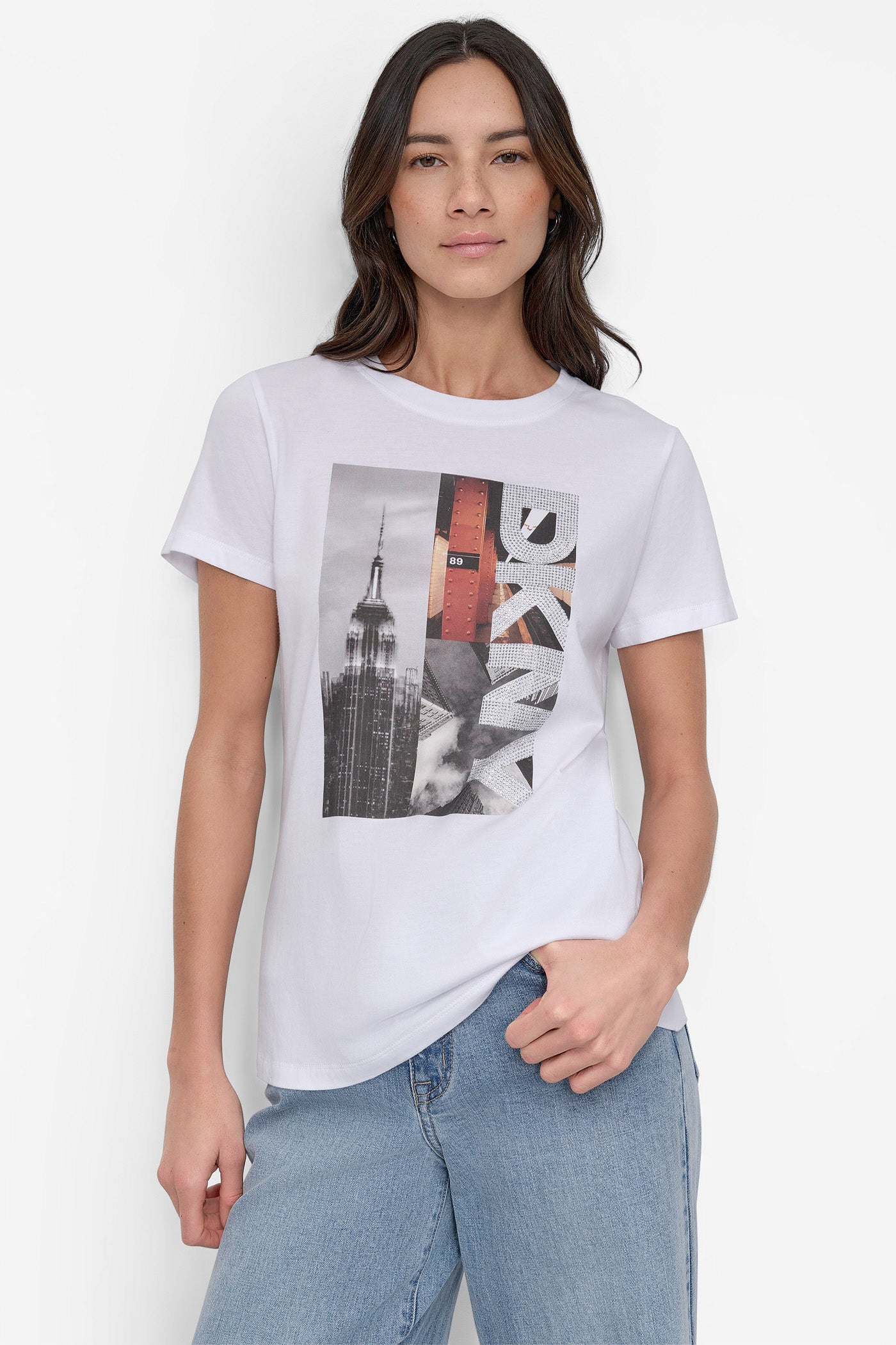 White/Black CRYSTAL LOGO-EMBELLISHED CITY GRAPHIC TEE, FRONT VIEW | All Products