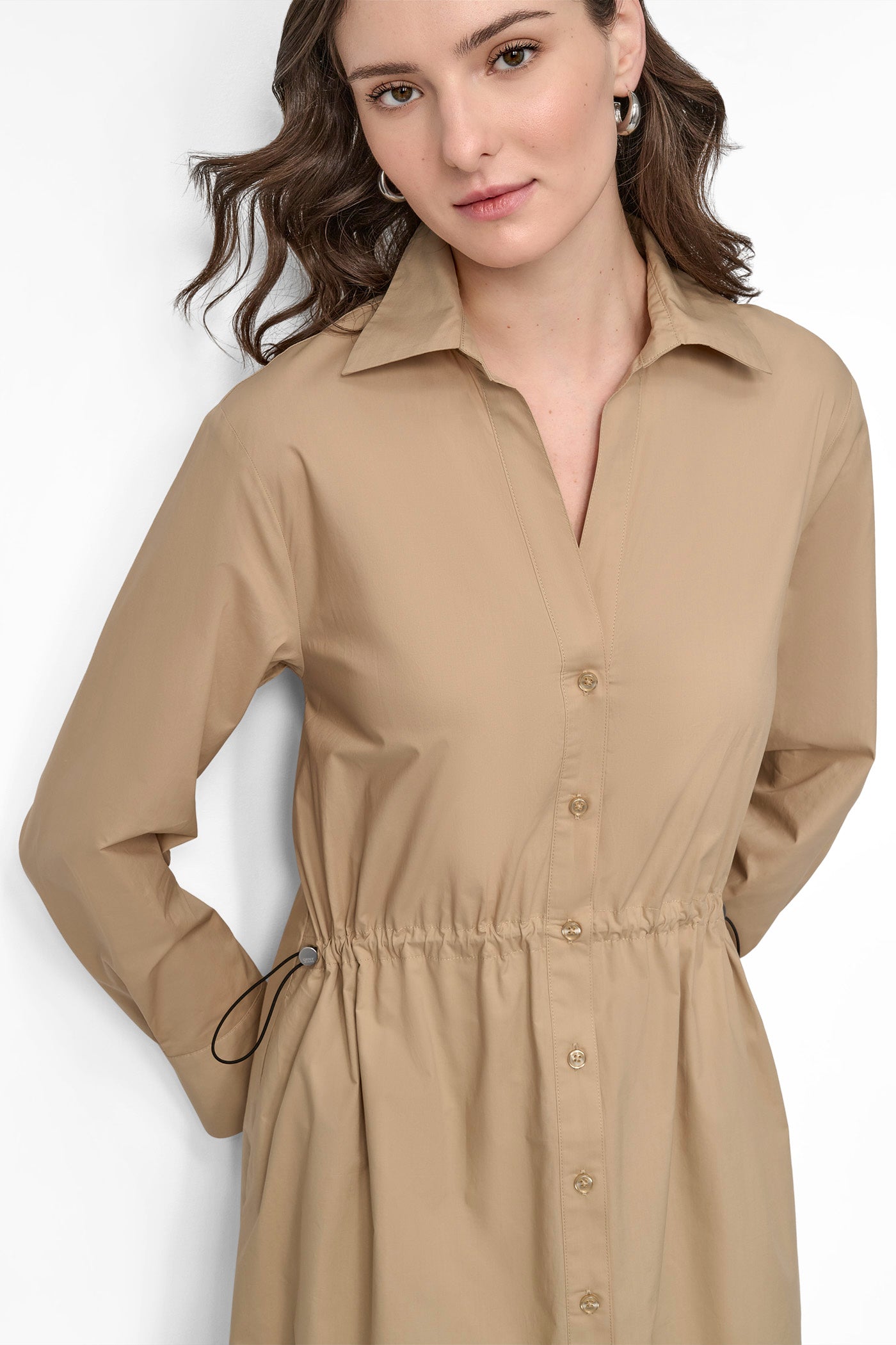 ADJUSTABLE WAIST MIDI SHIRT DRESS VIEW 6