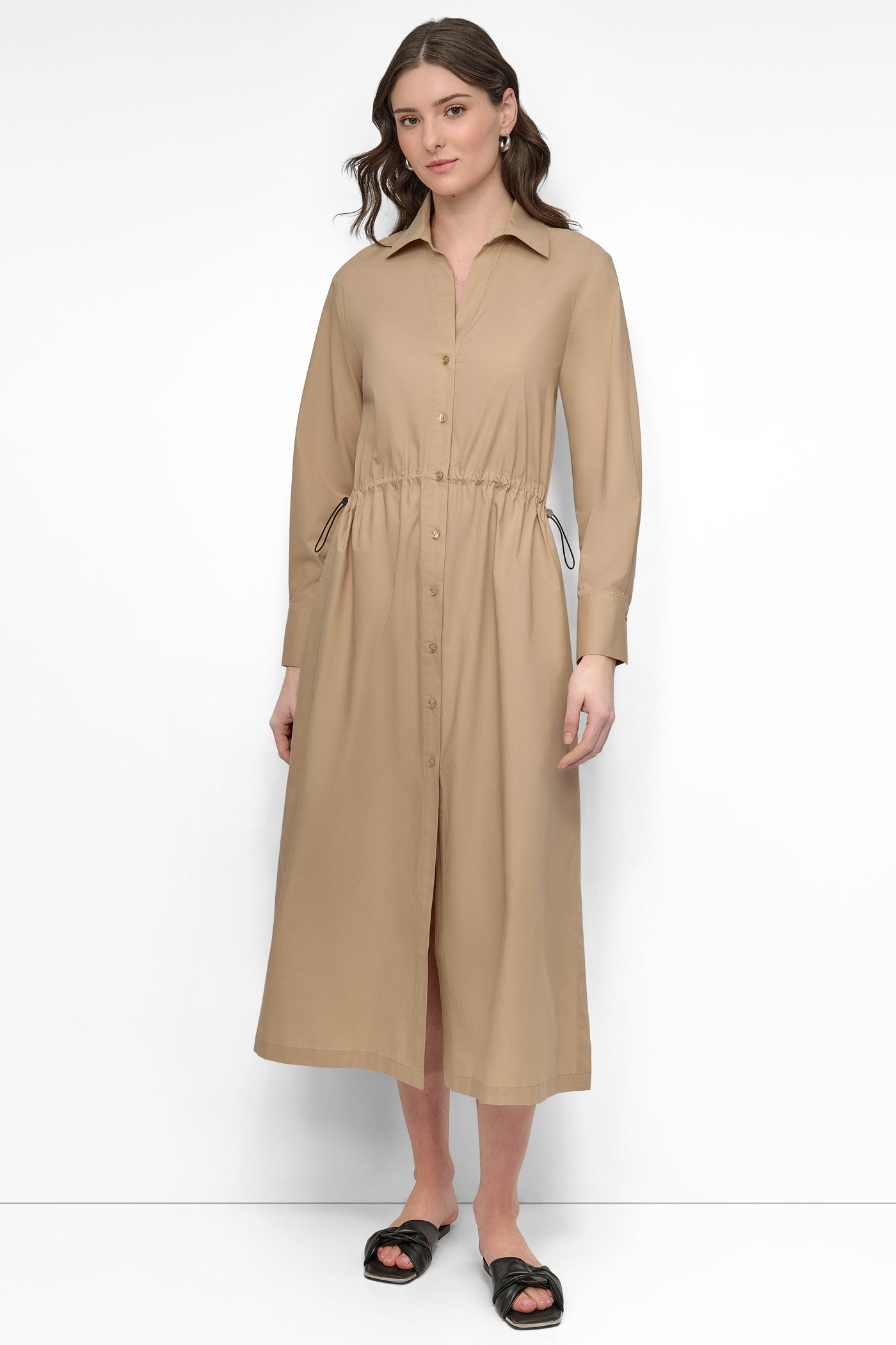 Travertine ADJUSTABLE WAIST MIDI SHIRT DRESS, FRONT VIEW | Products