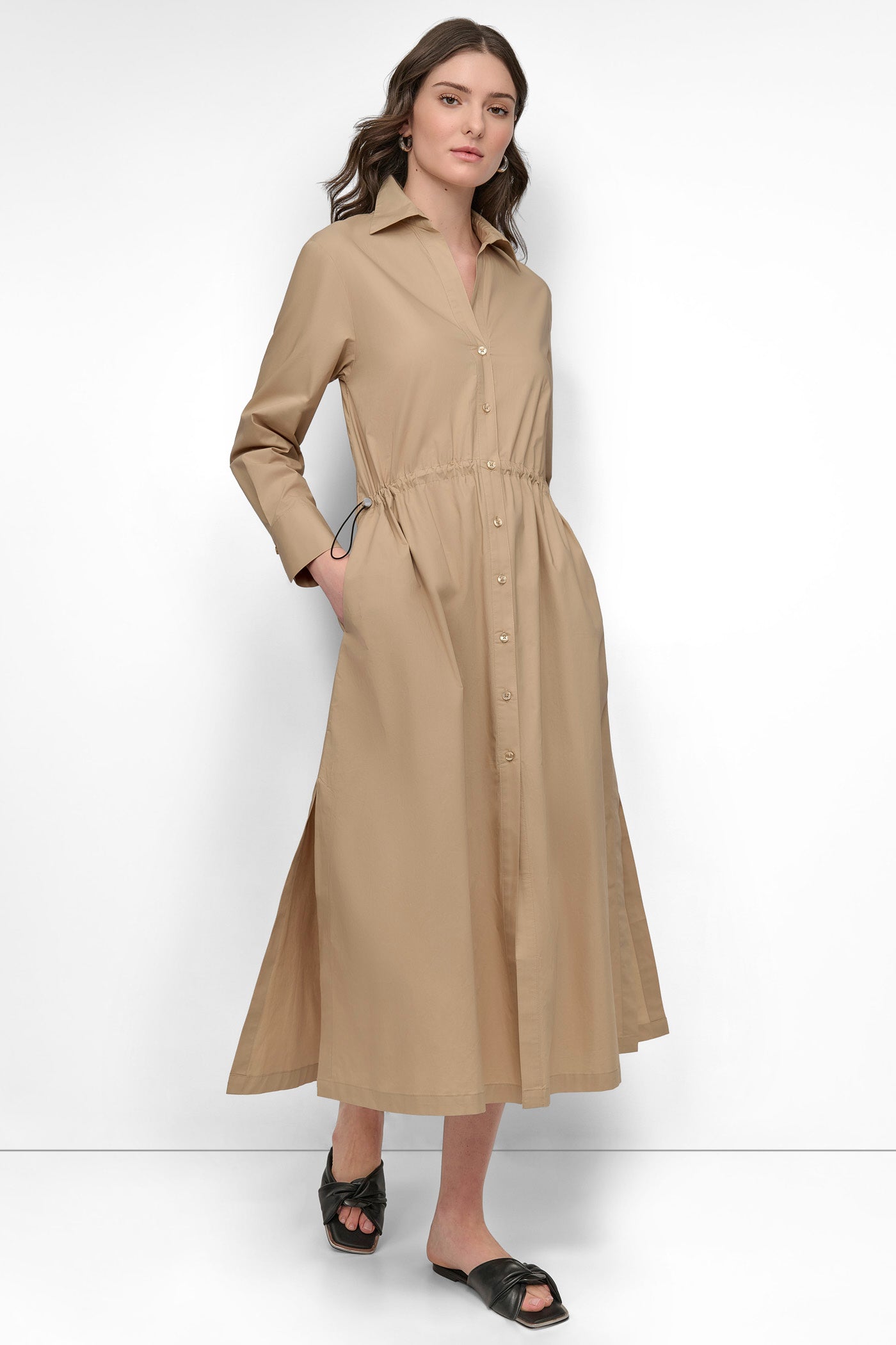 ADJUSTABLE WAIST MIDI SHIRT DRESS VIEW 7