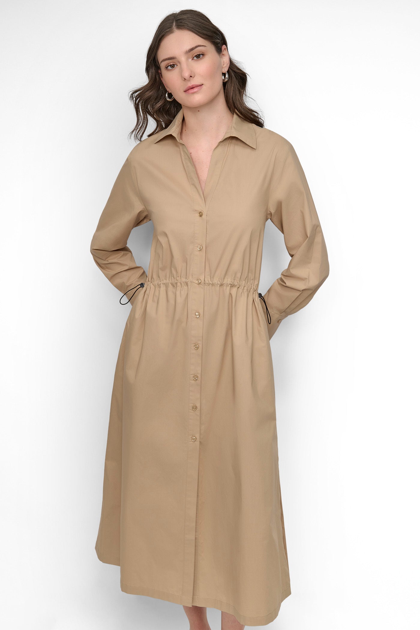 ADJUSTABLE WAIST MIDI SHIRT DRESS VIEW 4