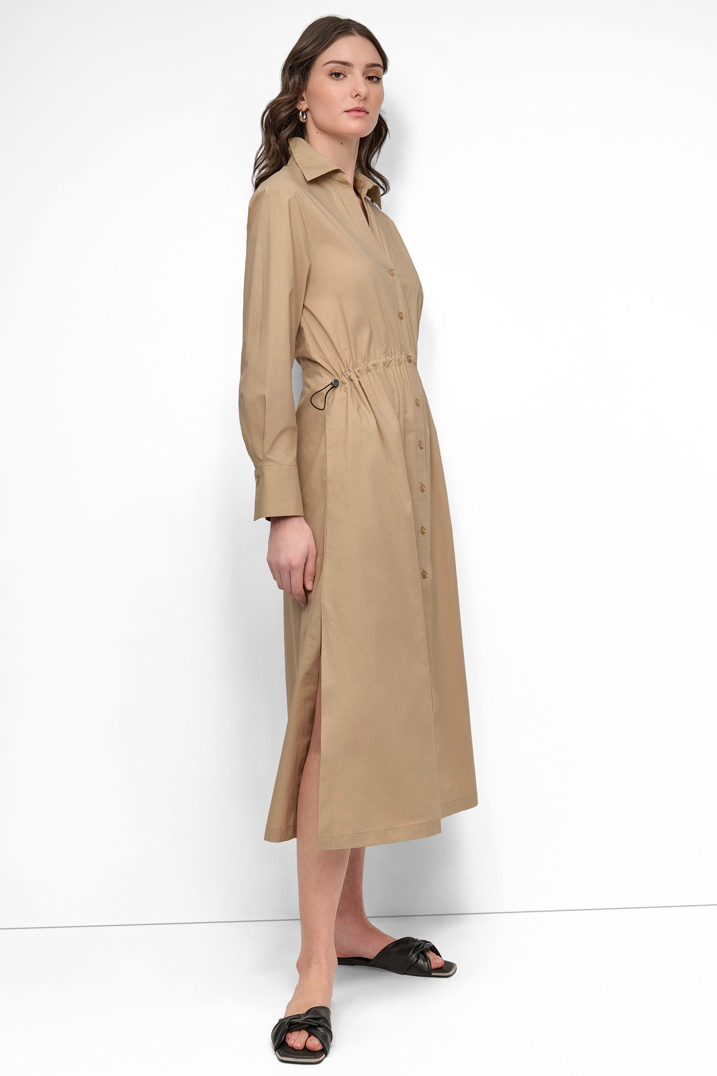ADJUSTABLE WAIST MIDI SHIRT DRESS VIEW 3