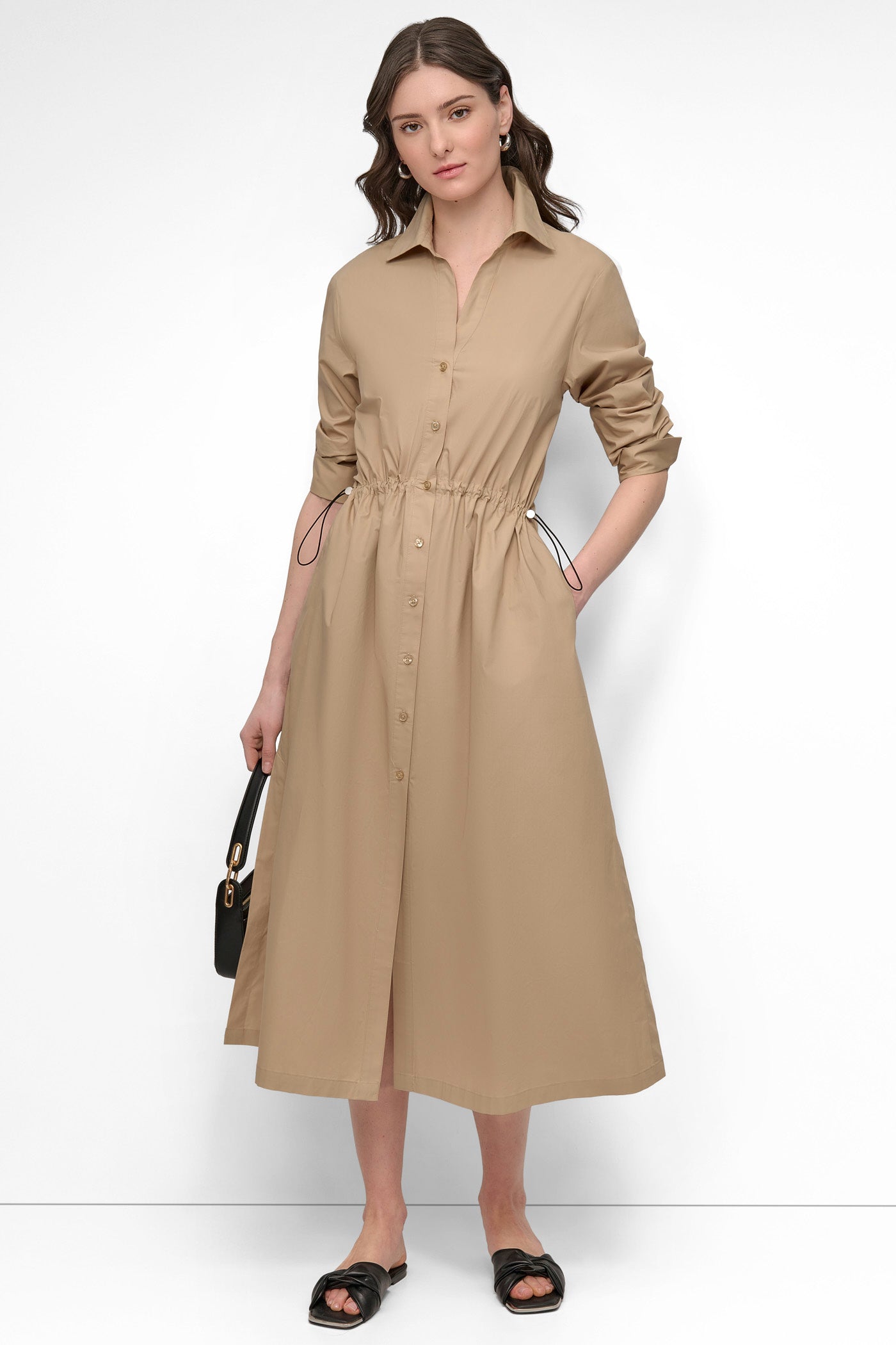 ADJUSTABLE WAIST MIDI SHIRT DRESS VIEW 8