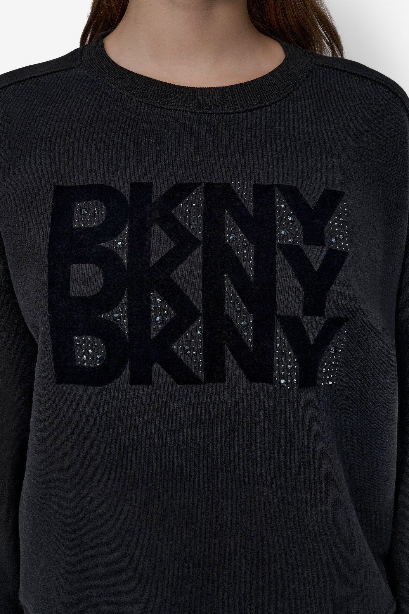 DKNY FLOCKING RHINESTONE LOGO CREW NECK SWEATSHIRT VIEW 4 | DKNY Promo