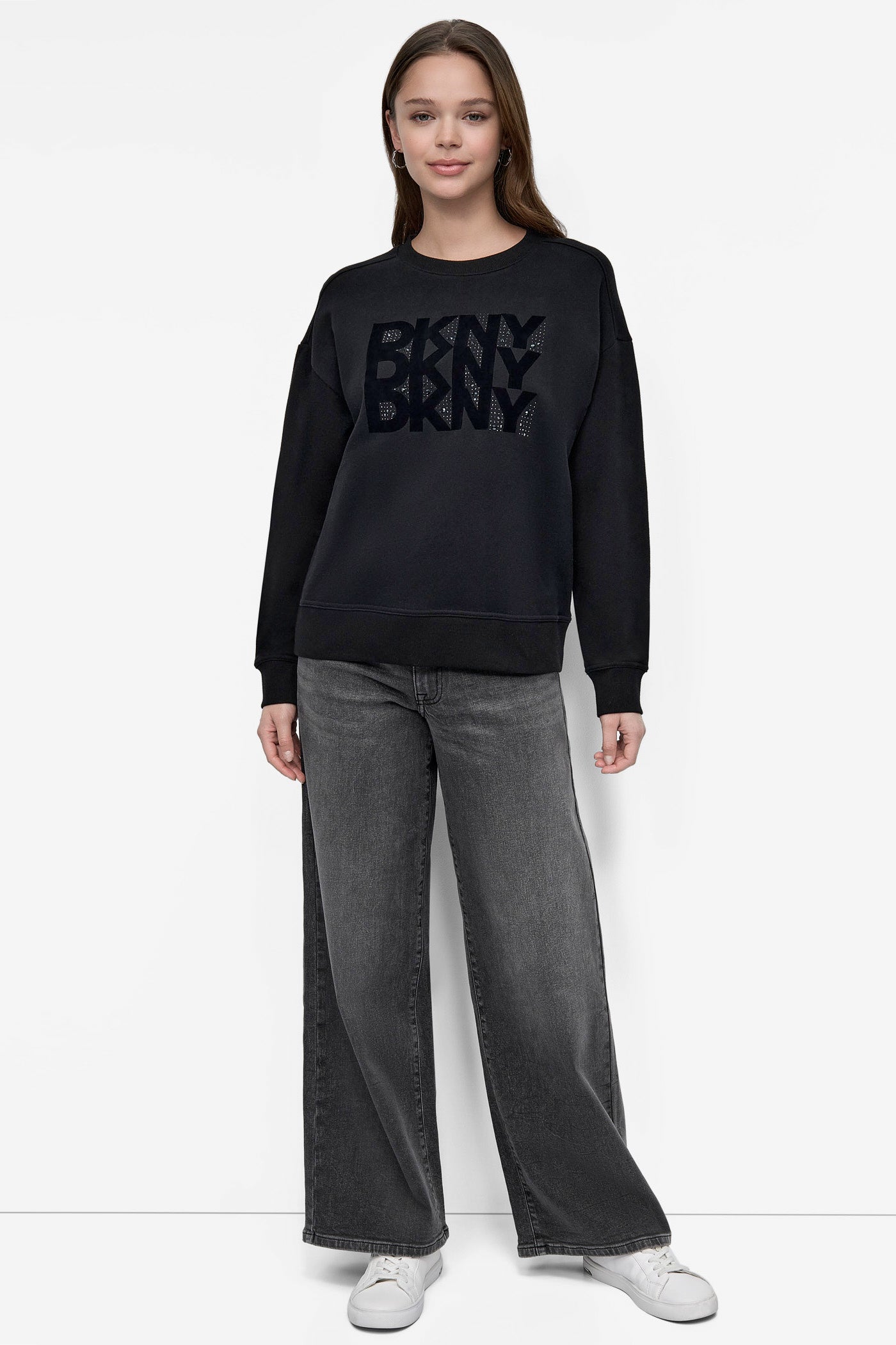 DKNY FLOCKING RHINESTONE LOGO CREW NECK SWEATSHIRT VIEW 5 | DKNY Promo