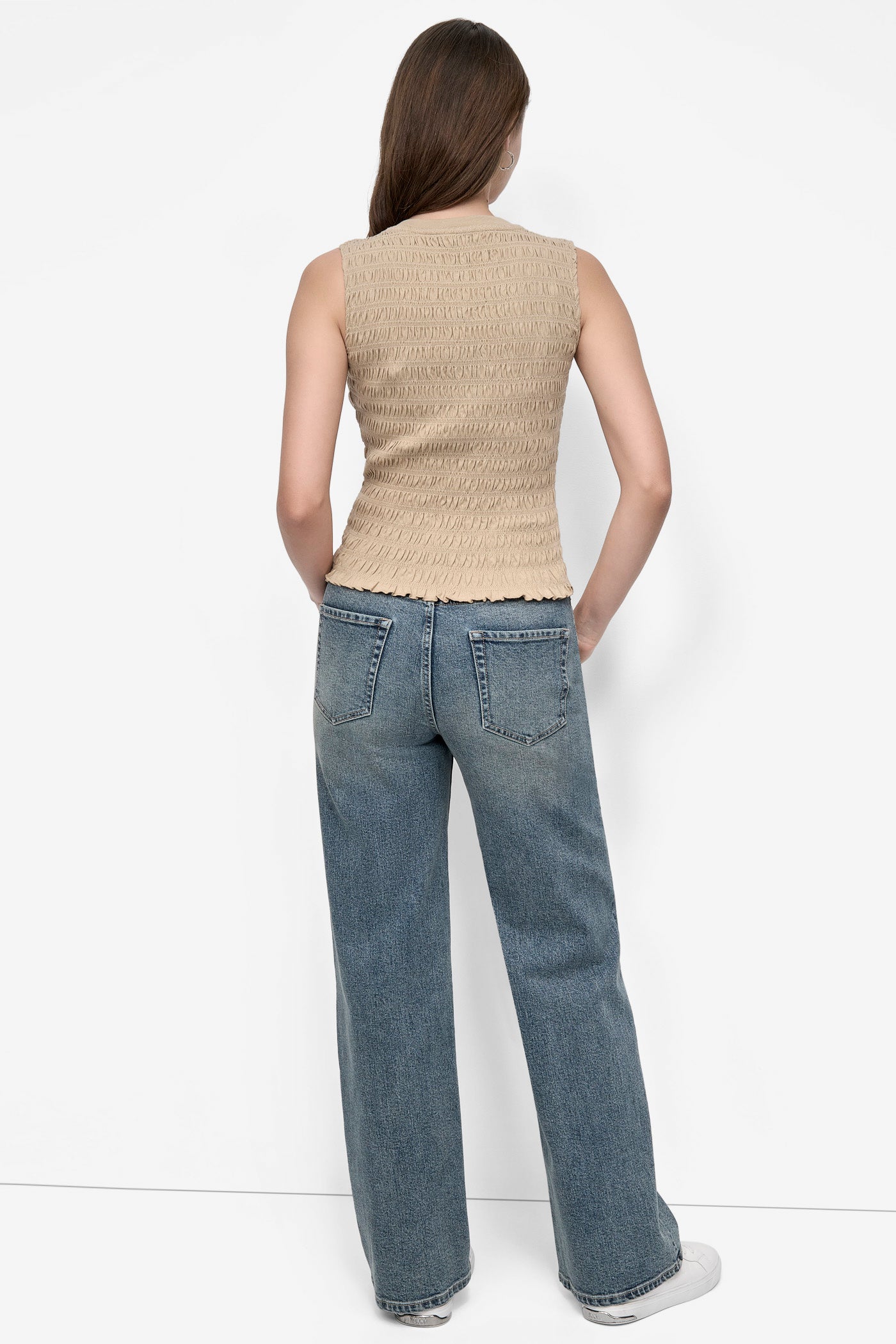 TRAVERTINE SMOCKED ELBOW SLEEVE TEE, BACK VIEW | WOMEN'S SWEATERS & TOPS