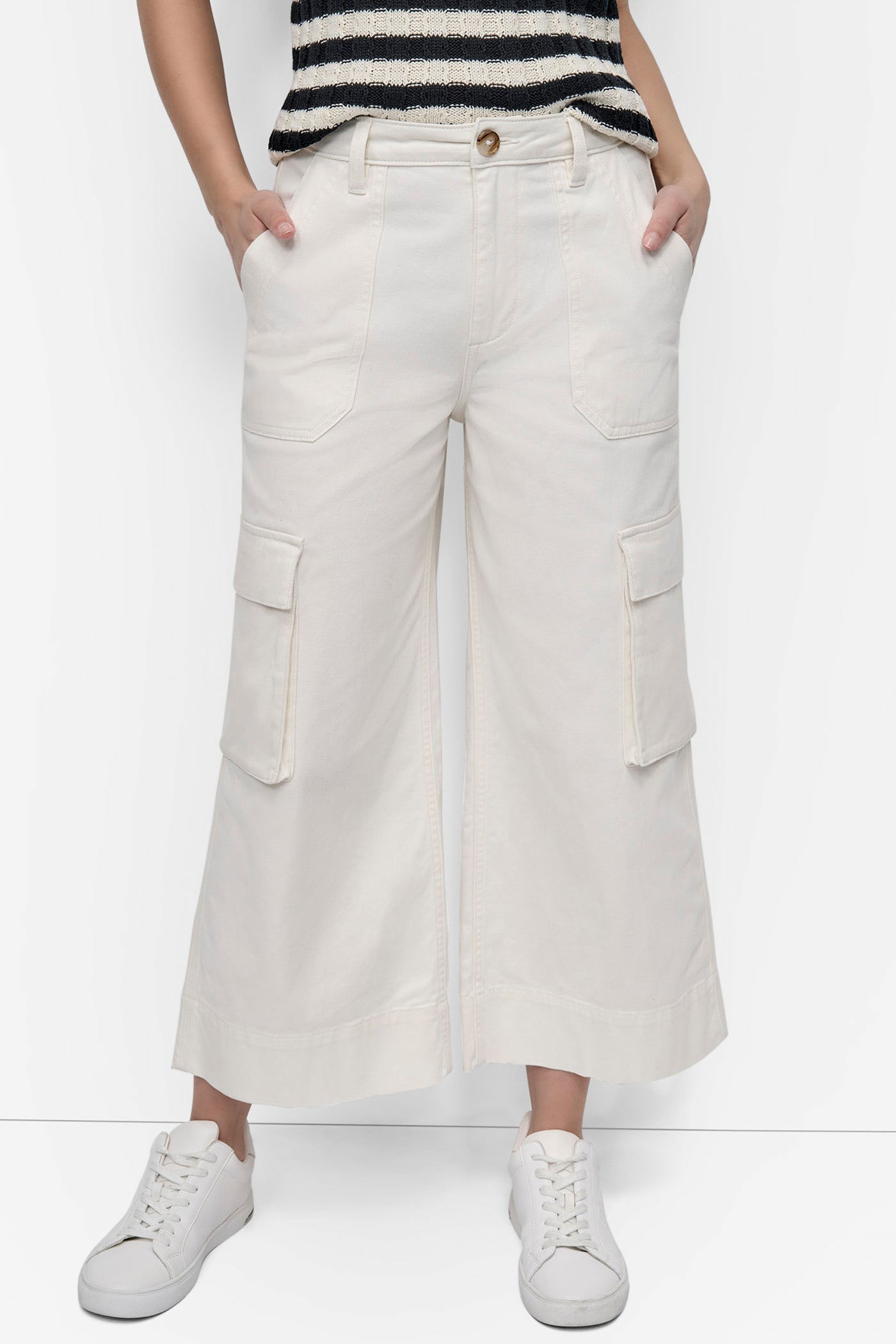 Ecru HIGH-RISE WIDE-LEG UTILITY CARGO, FRONT VIEW | Pants & Denim