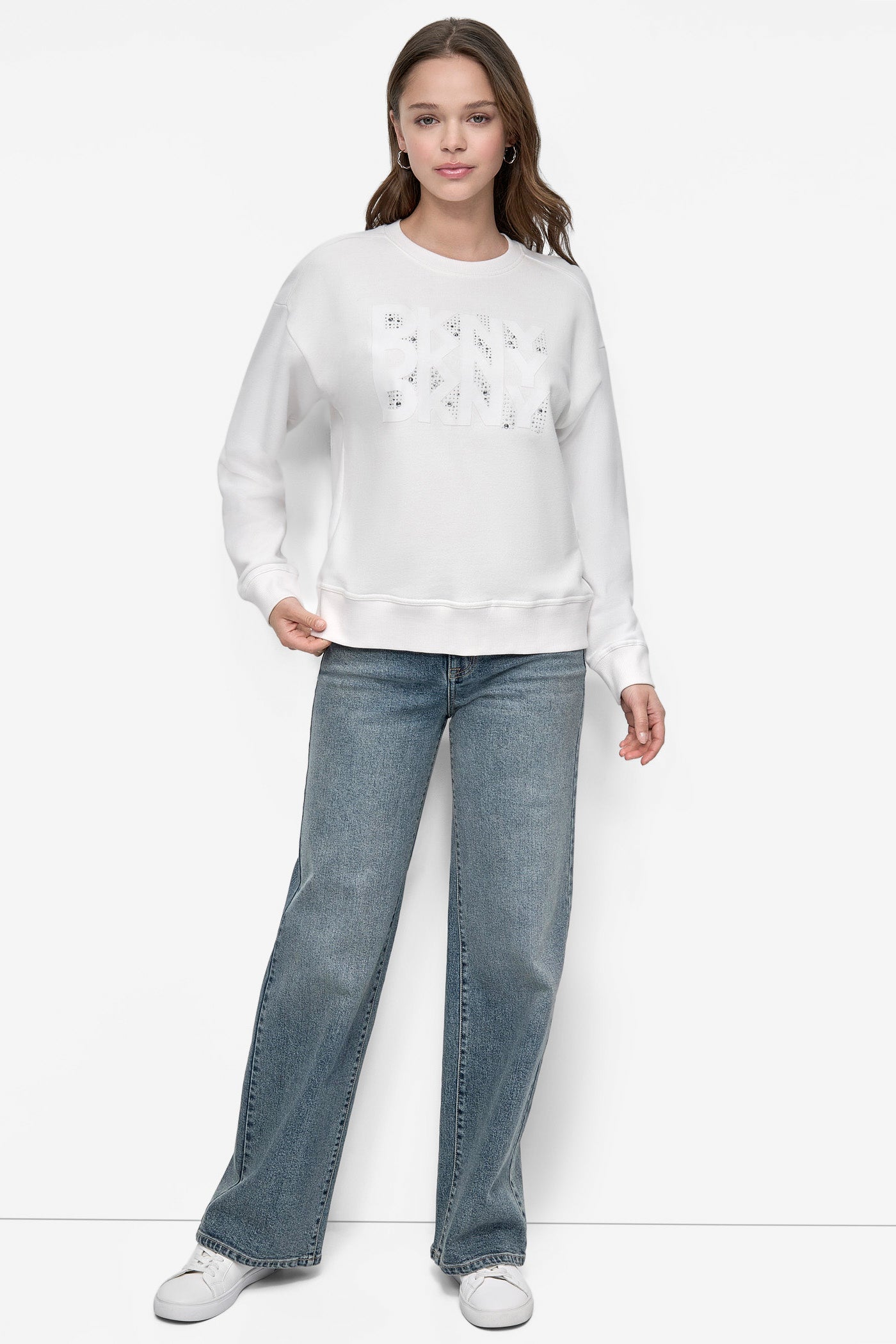 DKNY FLOCKING RHINESTONE LOGO CREW NECK SWEATSHIRT VIEW 5 | Clothing