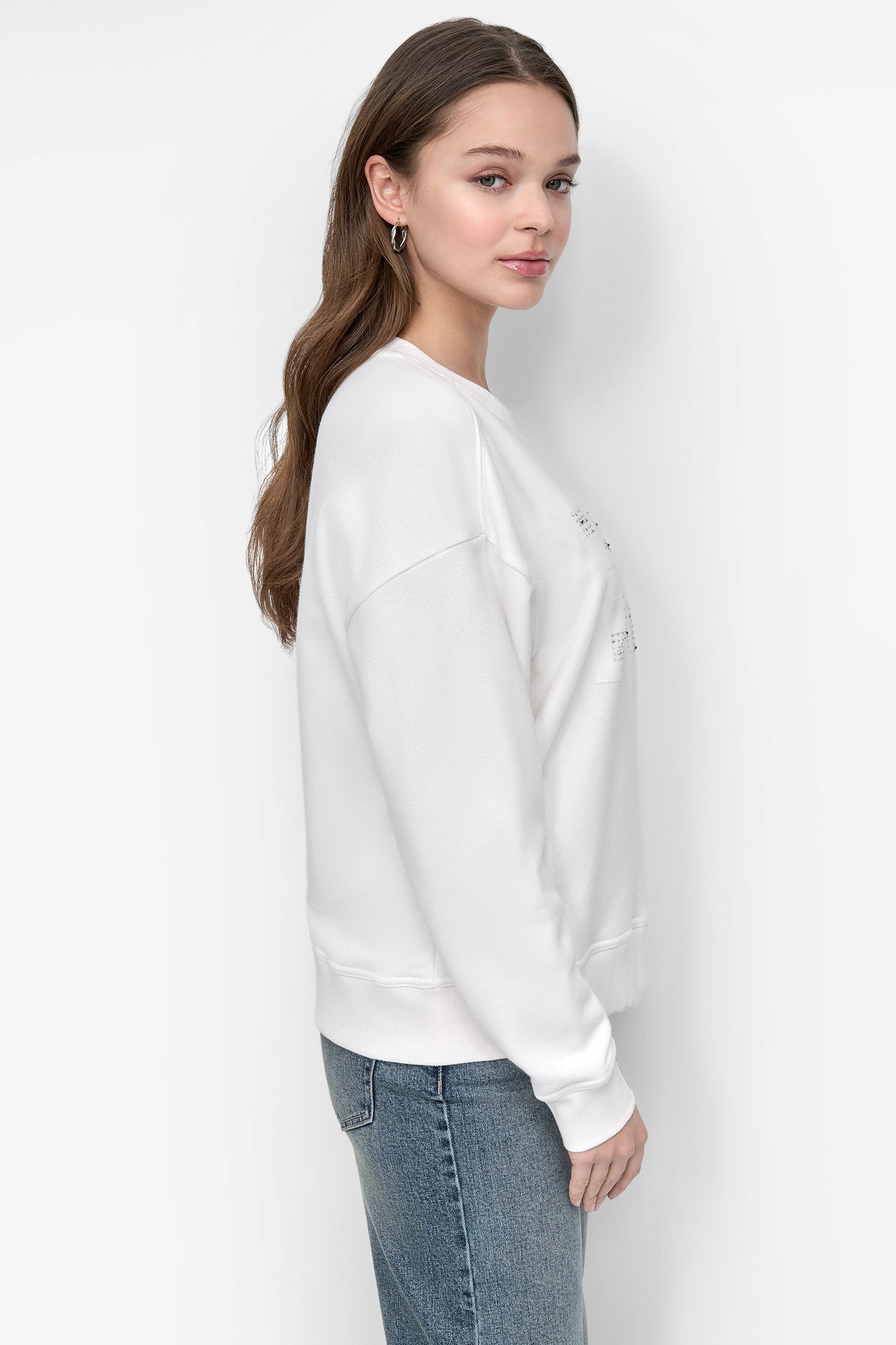 DKNY FLOCKING RHINESTONE LOGO CREW NECK SWEATSHIRT VIEW 3 | Clothing