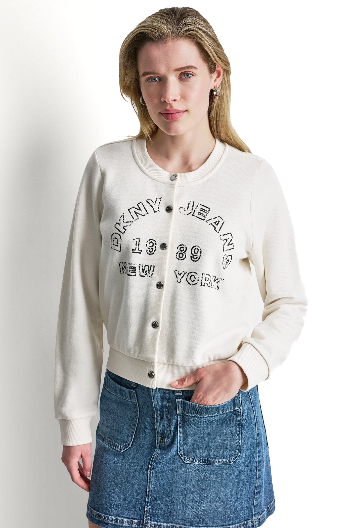 Button Front Shrunken Logo Jacket | DKNY
