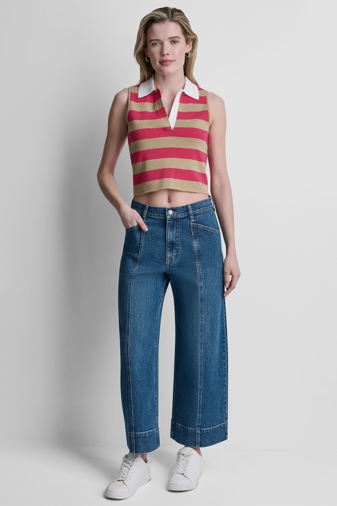 STRIPED SLEVELESS POLO SWEATER VIEW 5