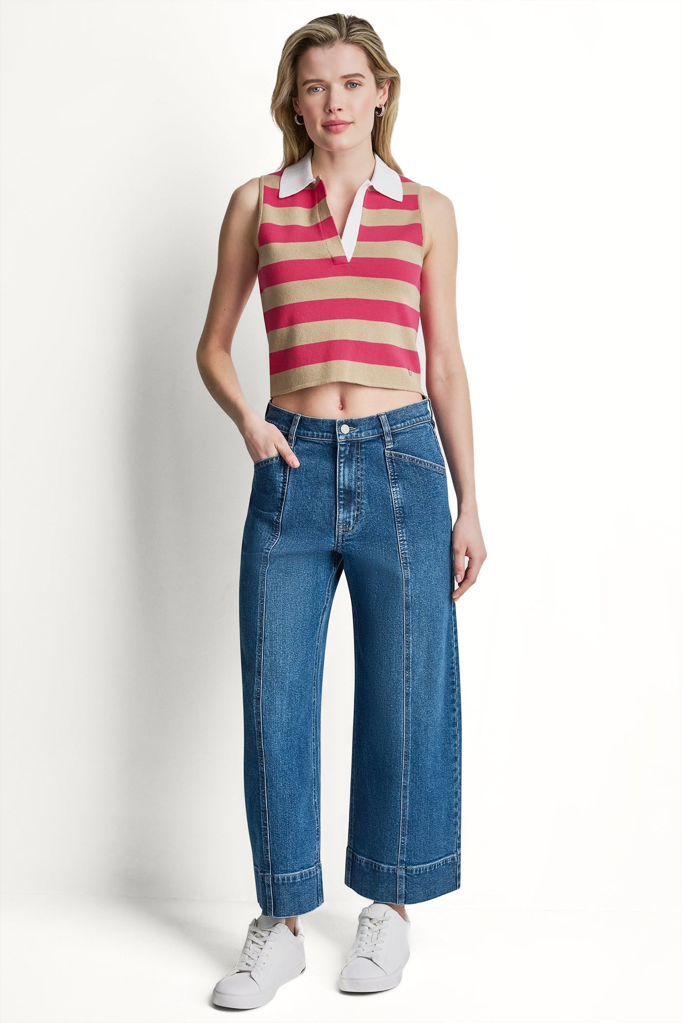 STRIPED SLEVELESS POLO SWEATER VIEW 5 | Summer Collection