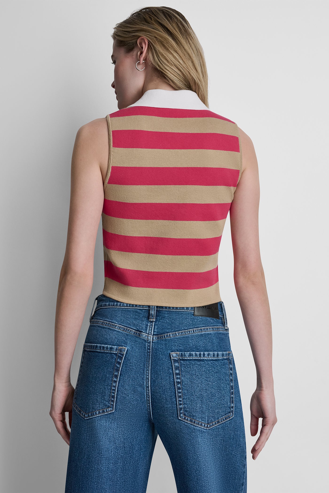 STRIPED SLEVELESS POLO SWEATER VIEW 3