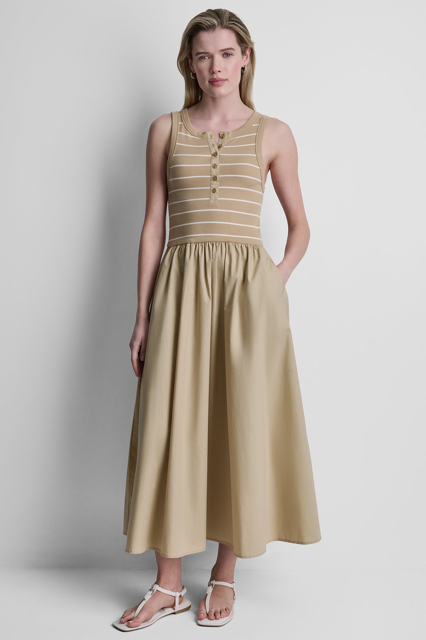 Travertine/Eggnog RIB HENLEY TANK MAXI DRESS, BACK VIEW | New Arrivals