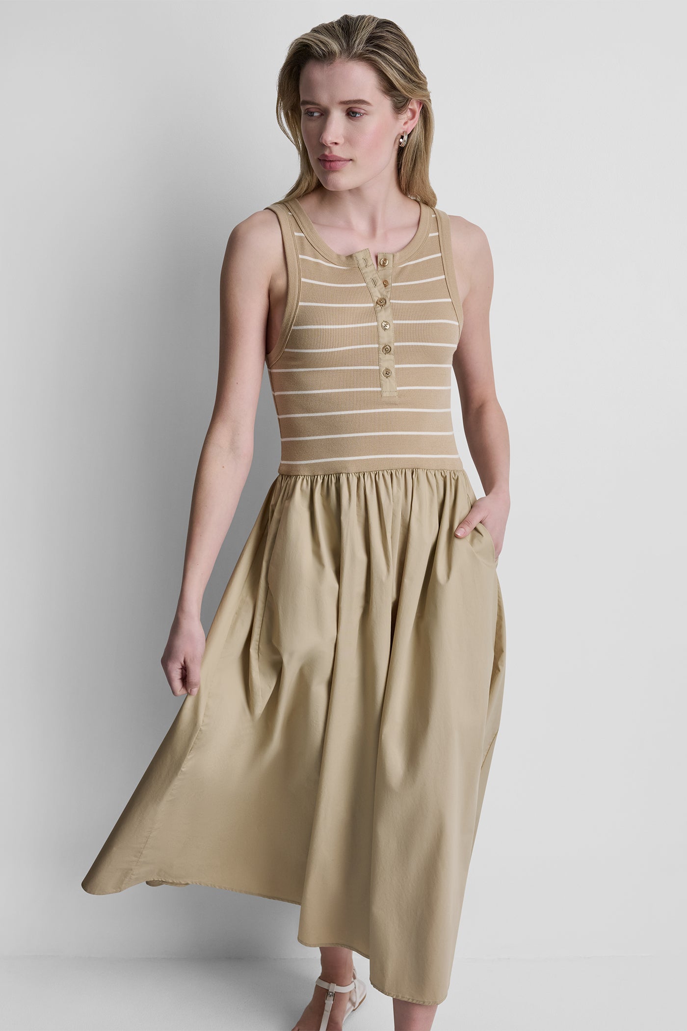 Travertine/Eggnog RIB HENLEY TANK MAXI DRESS, FRONT VIEW | New Arrivals